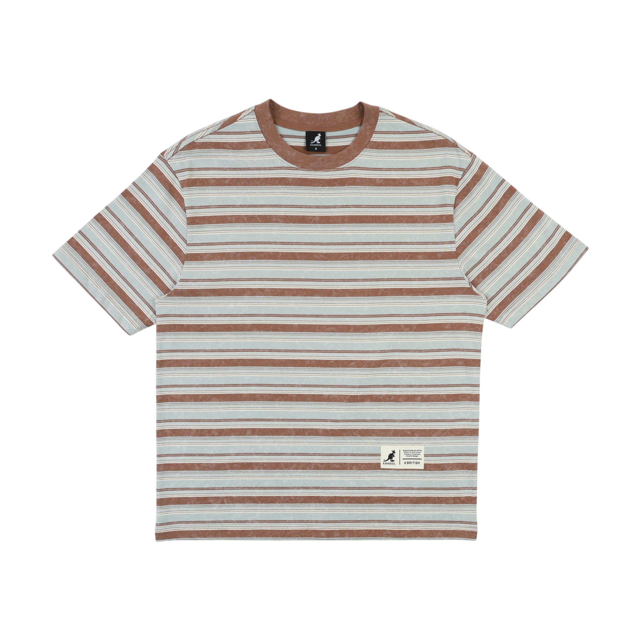 KANGOL 短T 咖藍 落肩 個性 仿洗 條紋T 短袖 中性 6625101802