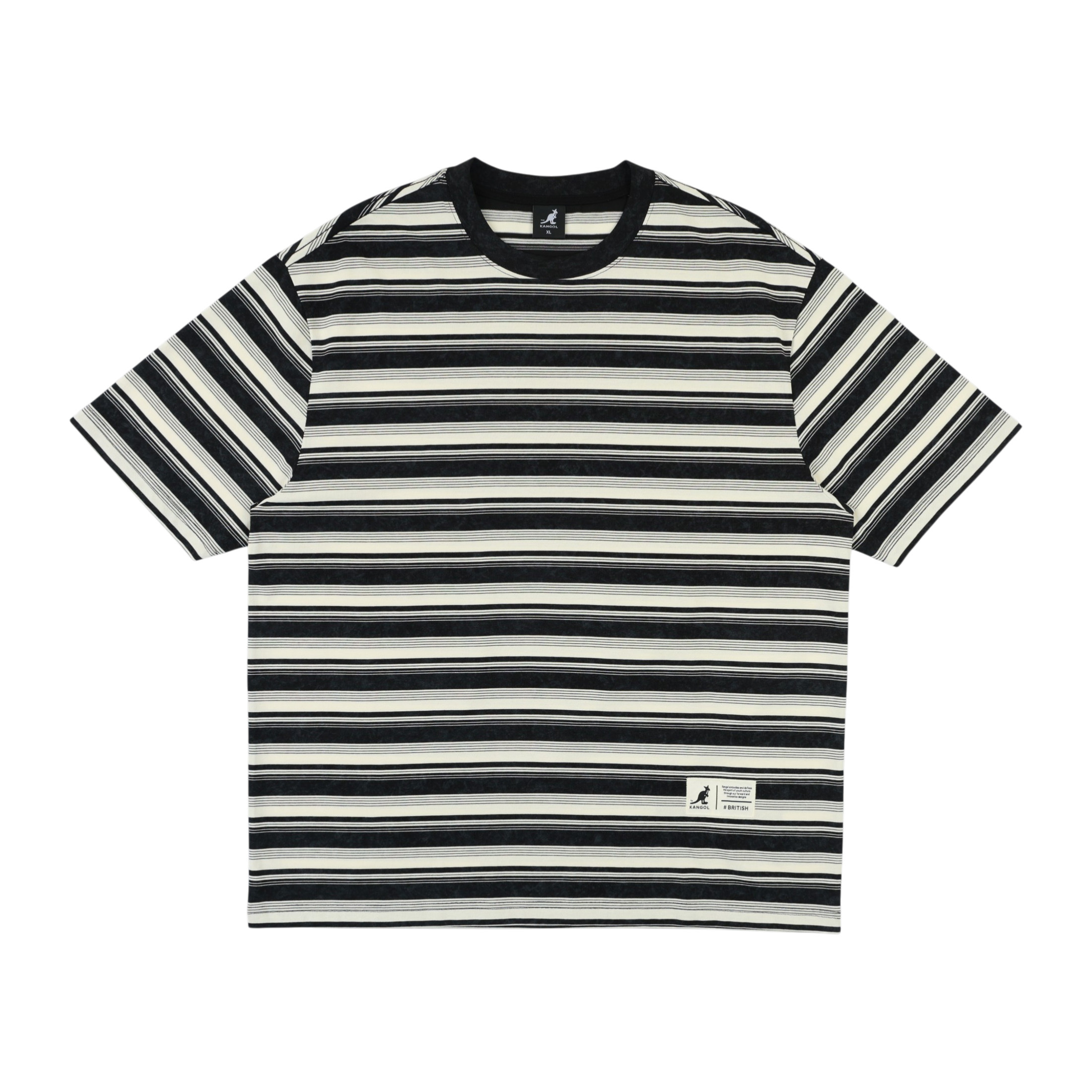 KANGOL 短T 黑白 落肩 個性 仿洗 條紋T 短袖 中性 6625101820