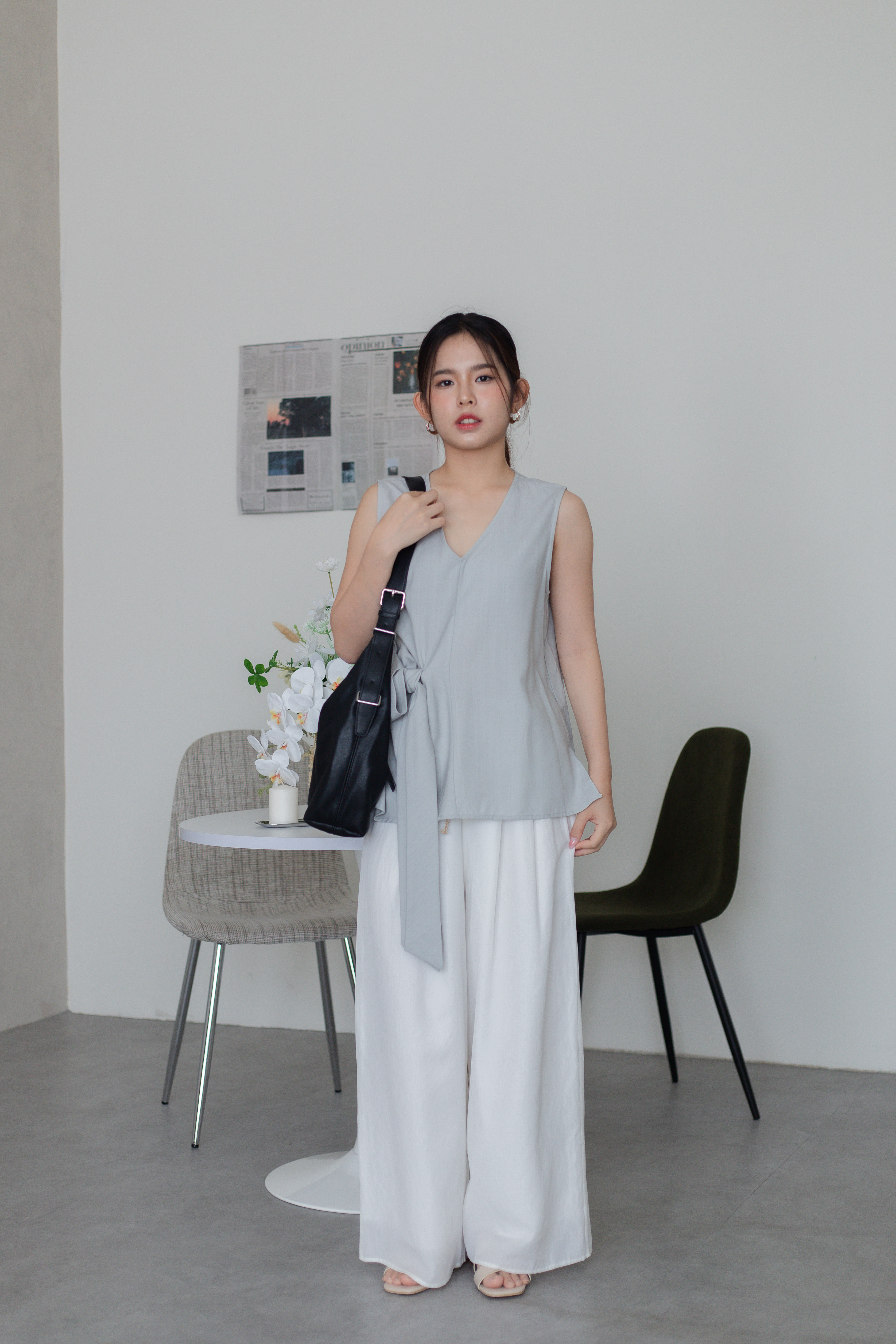 Muara Tied Strap Linen Top Blue -2780BVBLU