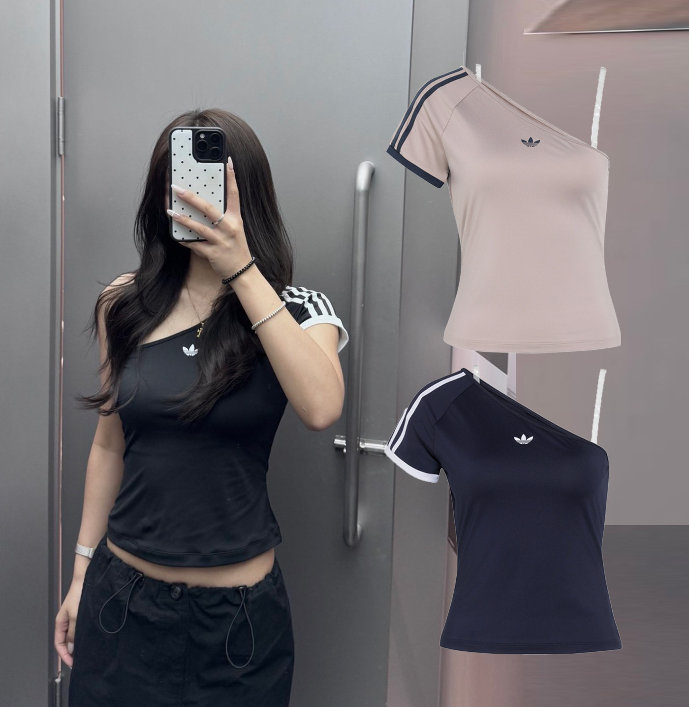 女款 ADIDAS ORIGINALS ADILENIUM 5.0 黑 咖 修身 三葉草 單肩 斜肩 短T【KY5180/KY5181】ADLP
