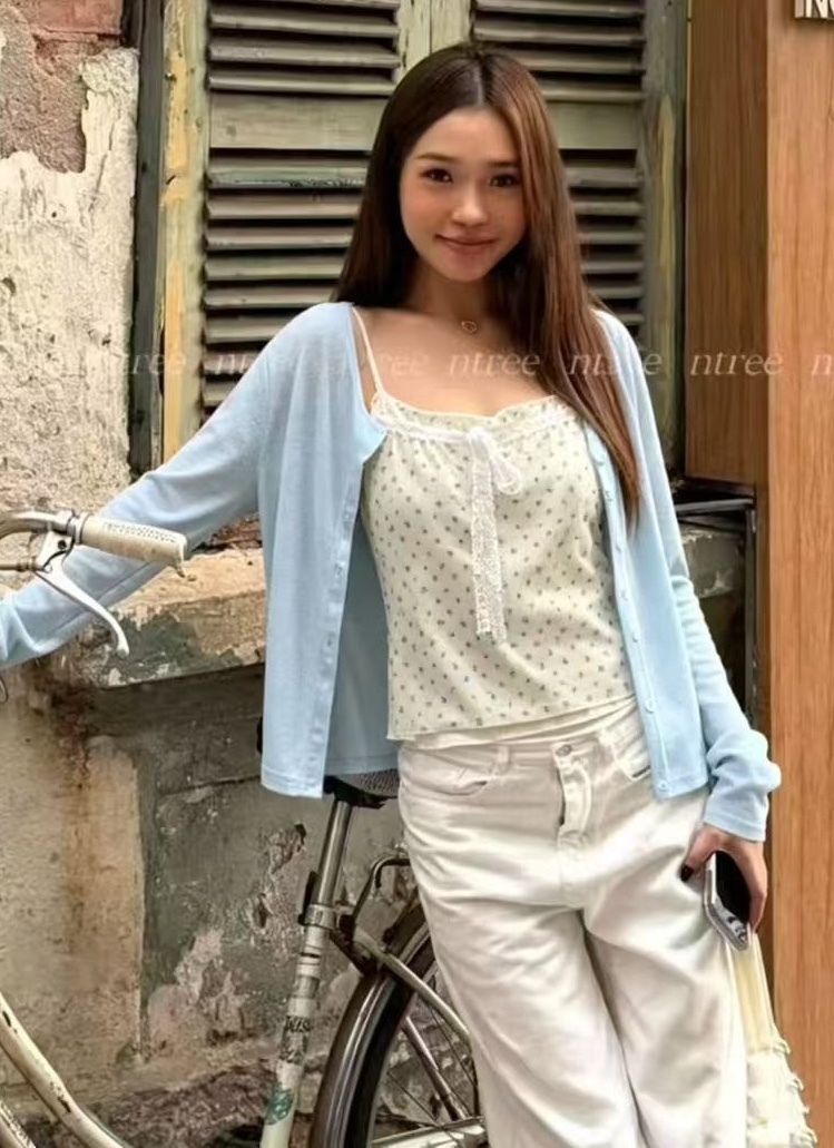 蕾絲蝴蝶結碎花背心+防曬外套