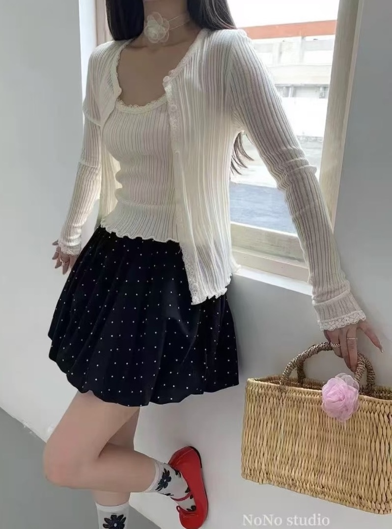 蕾絲坑紋背心+坑紋小外套