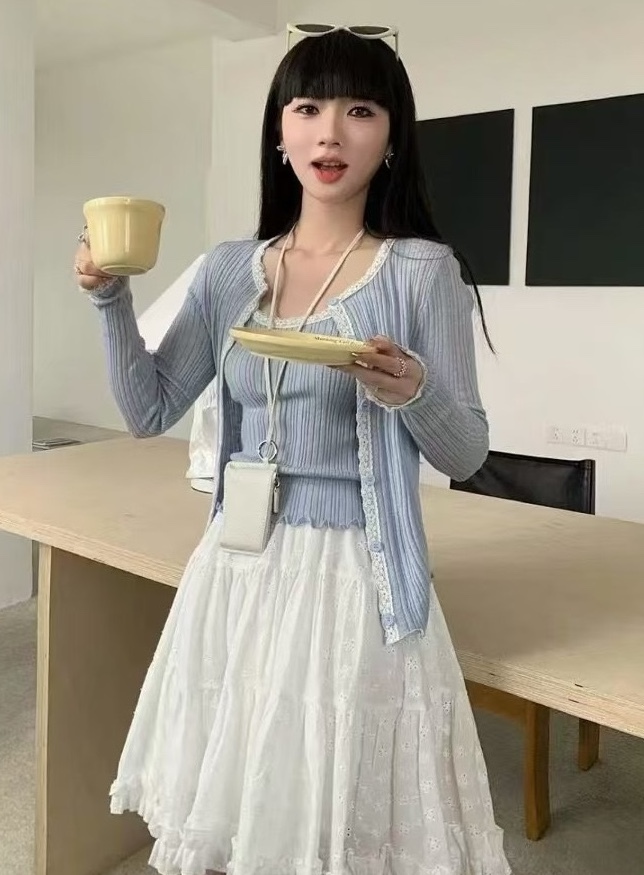 蕾絲坑紋背心+坑紋小外套