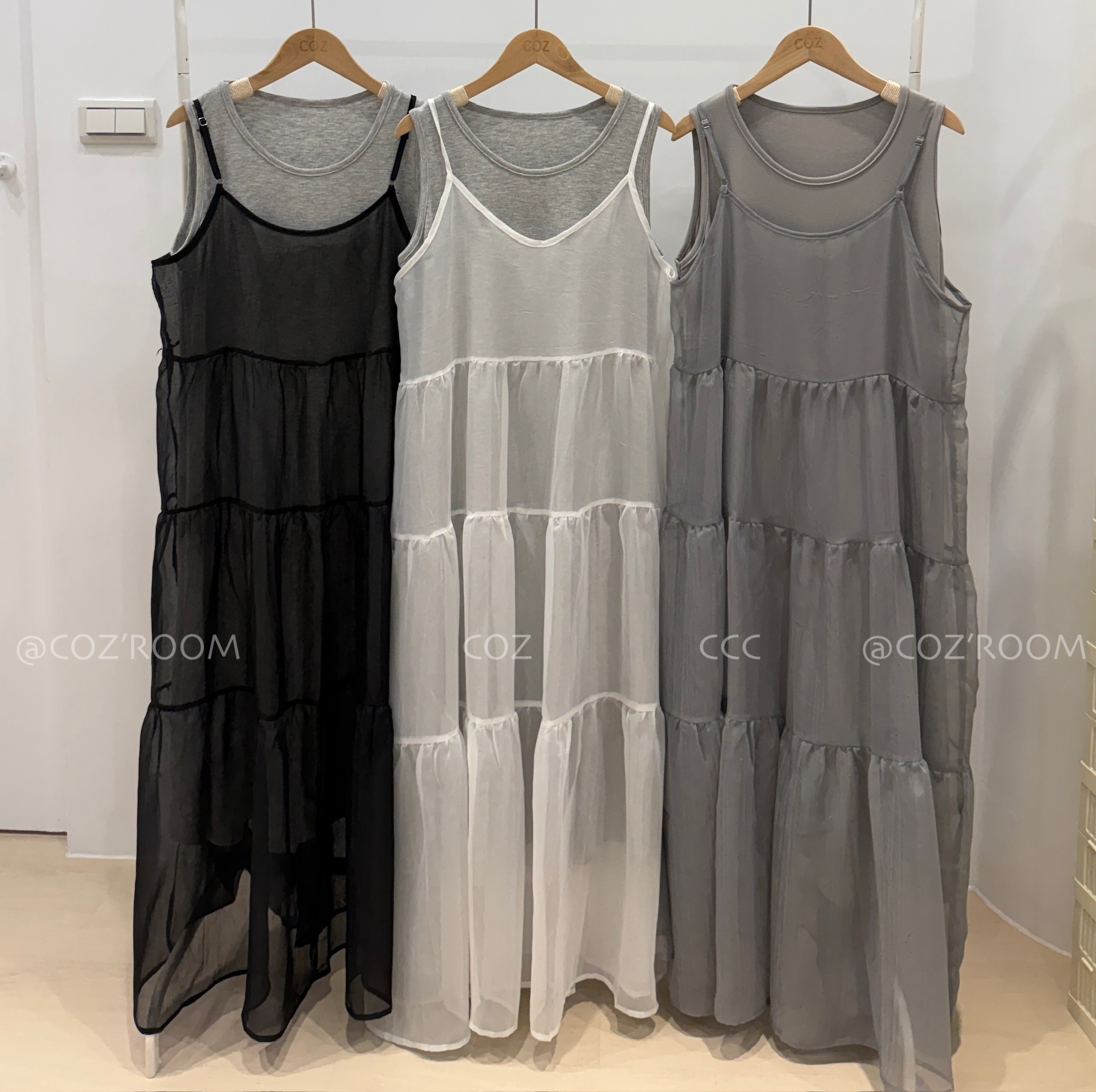 (3件5折) 多ways舒服棉長洋+透膚長上衣 SET (3色) _9026.1
