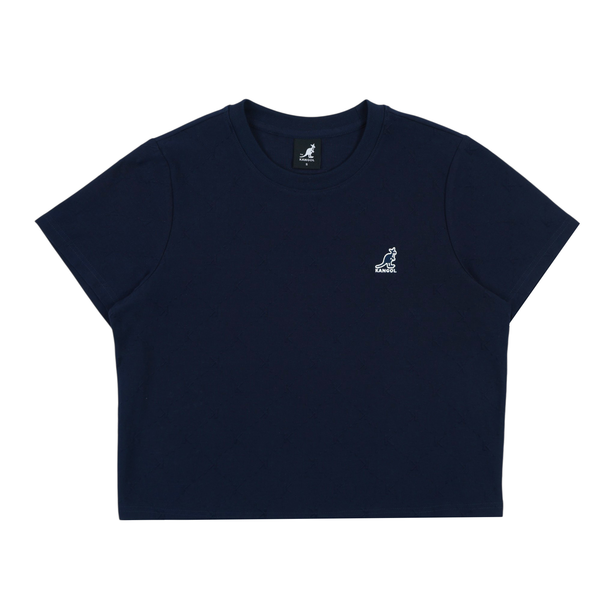 KANGOL 短T 深藍 緹花 短版 短袖 上衣 女 6622100180