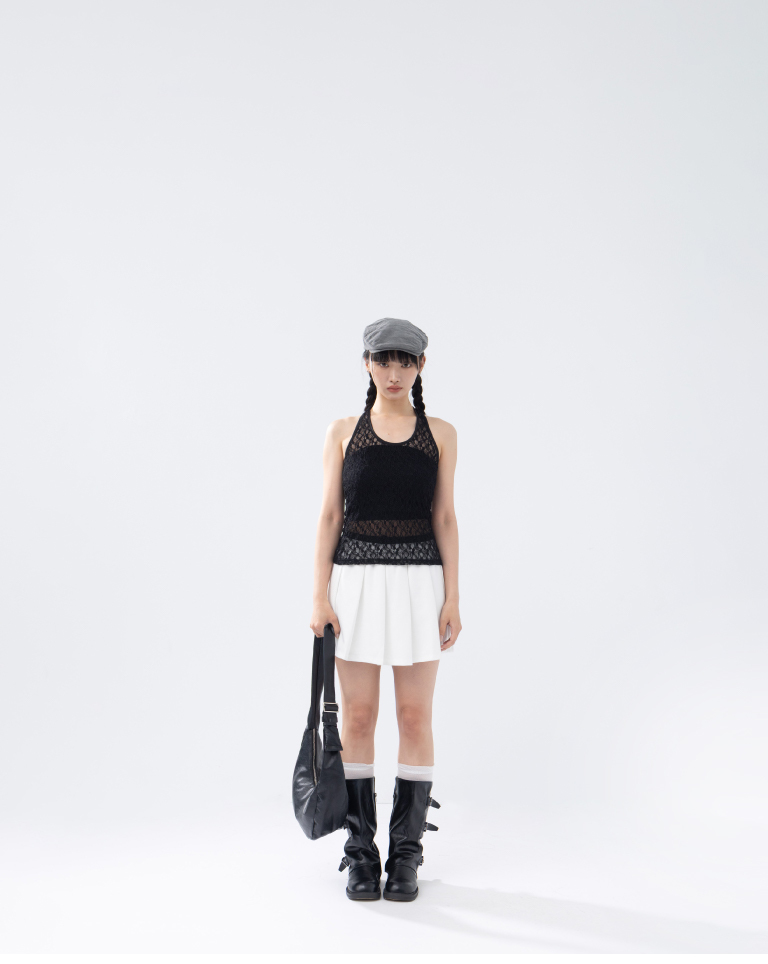 Hollow-out lace jacquard halter neck cover-up vest, available in five colors.【01099652】in stock+pre-order