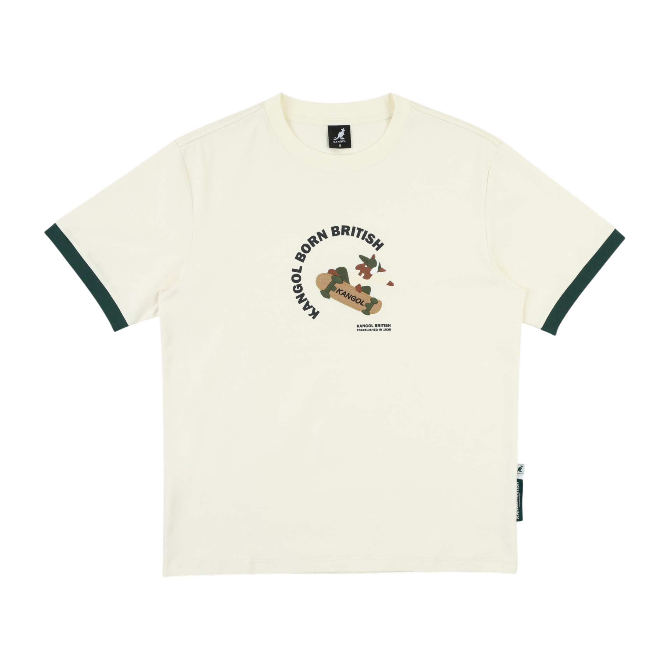 KANGOL 短T 米白 微落肩 袋鼠滑板 短袖 中性 6625100801