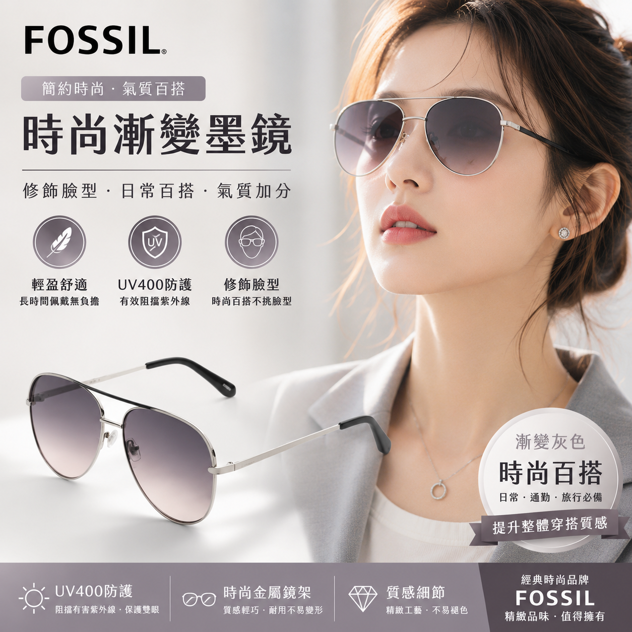 【預購】FOSSIL H060922 太陽眼鏡 (漸變灰色)