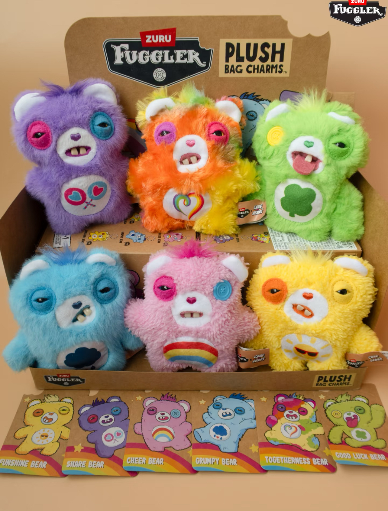 代購-FUGGLER 扮演CAREBEAR牙寶 醜萌 毛絨掛件 吊飾  盲盒