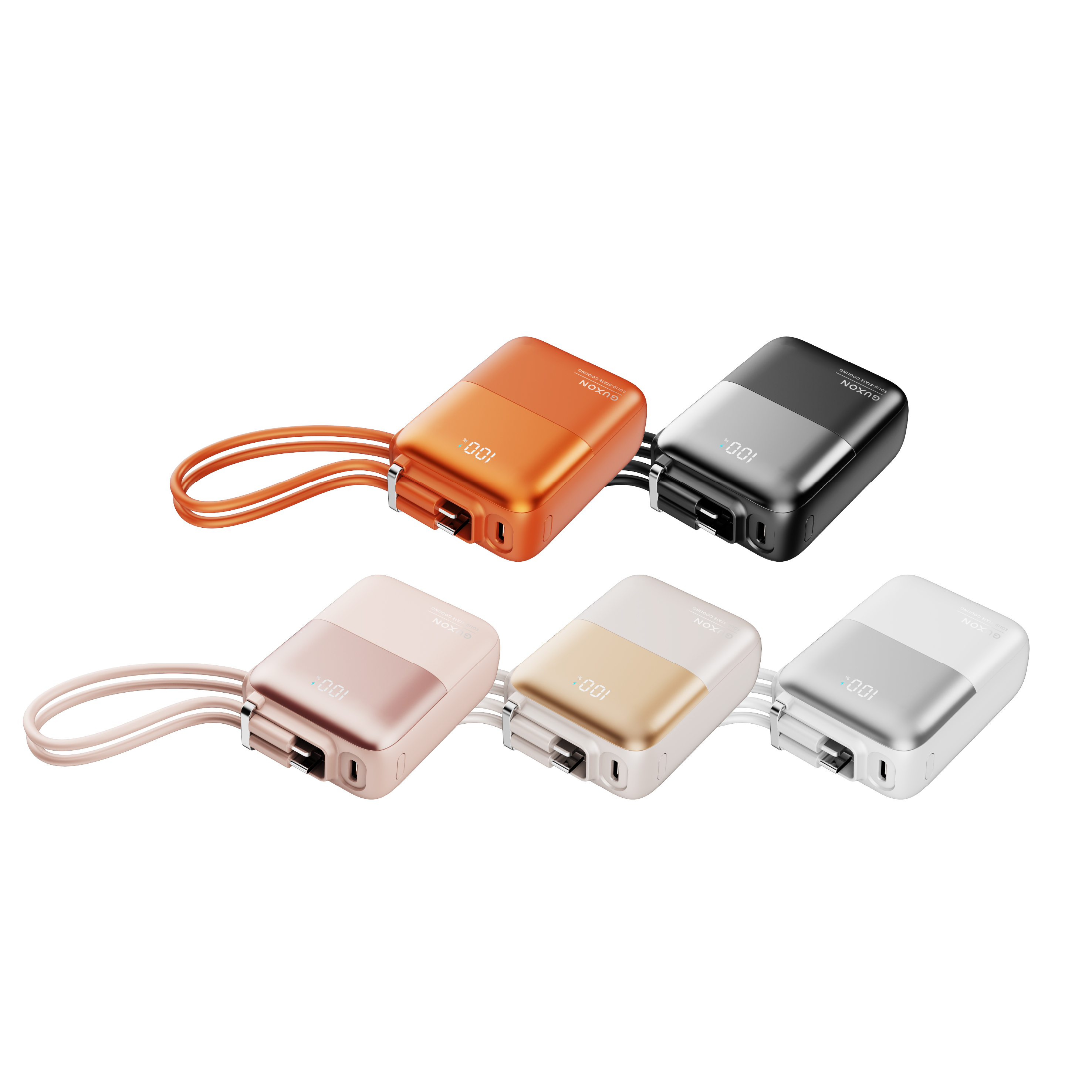 【GUXON】極方塊雙線行動電源 半固態電芯 10000mAh 自帶線行動電源 固態行動電源 行動充 巧方塊 快充