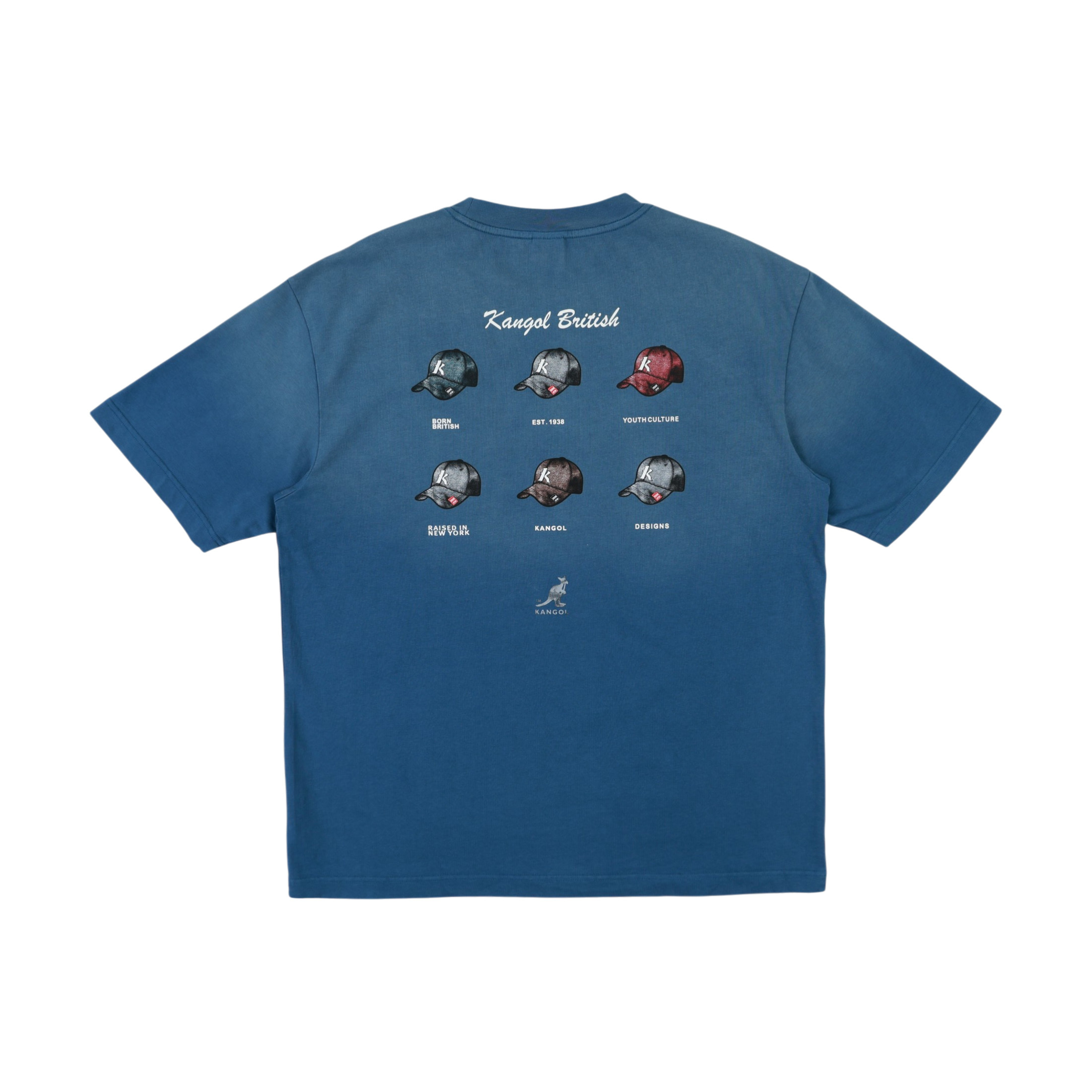 KANGOL 短T 藍色 洗水 落肩 重磅 帽子 短袖 上衣 中性 6625100382