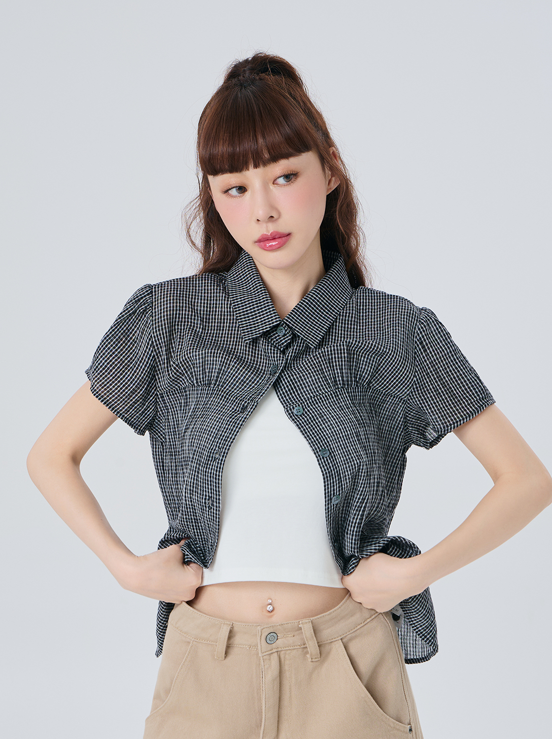 格紋蓬袖襯衫
