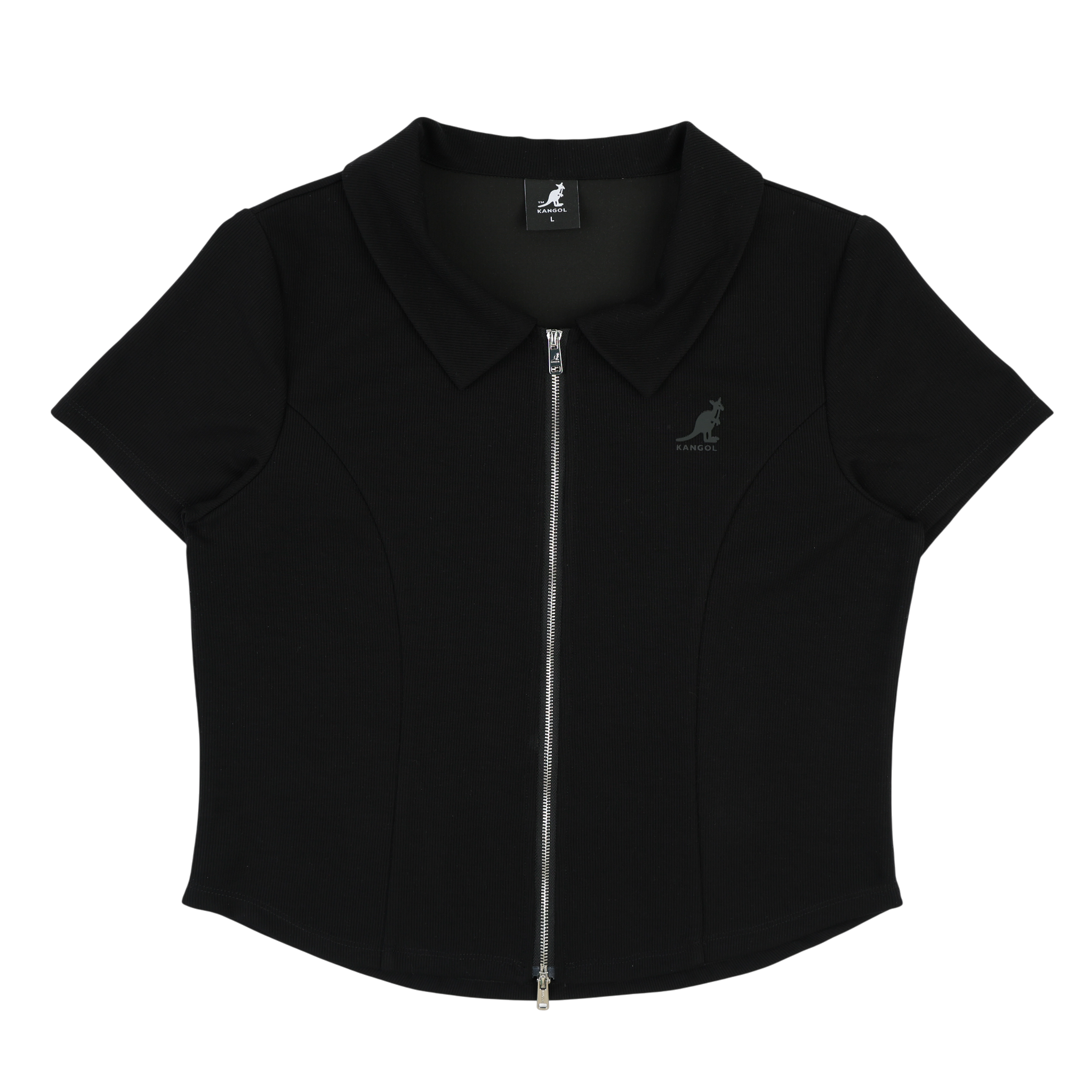 KANGOL 短袖 黑色 拉鍊 修身 短版 上衣 女 6622100520