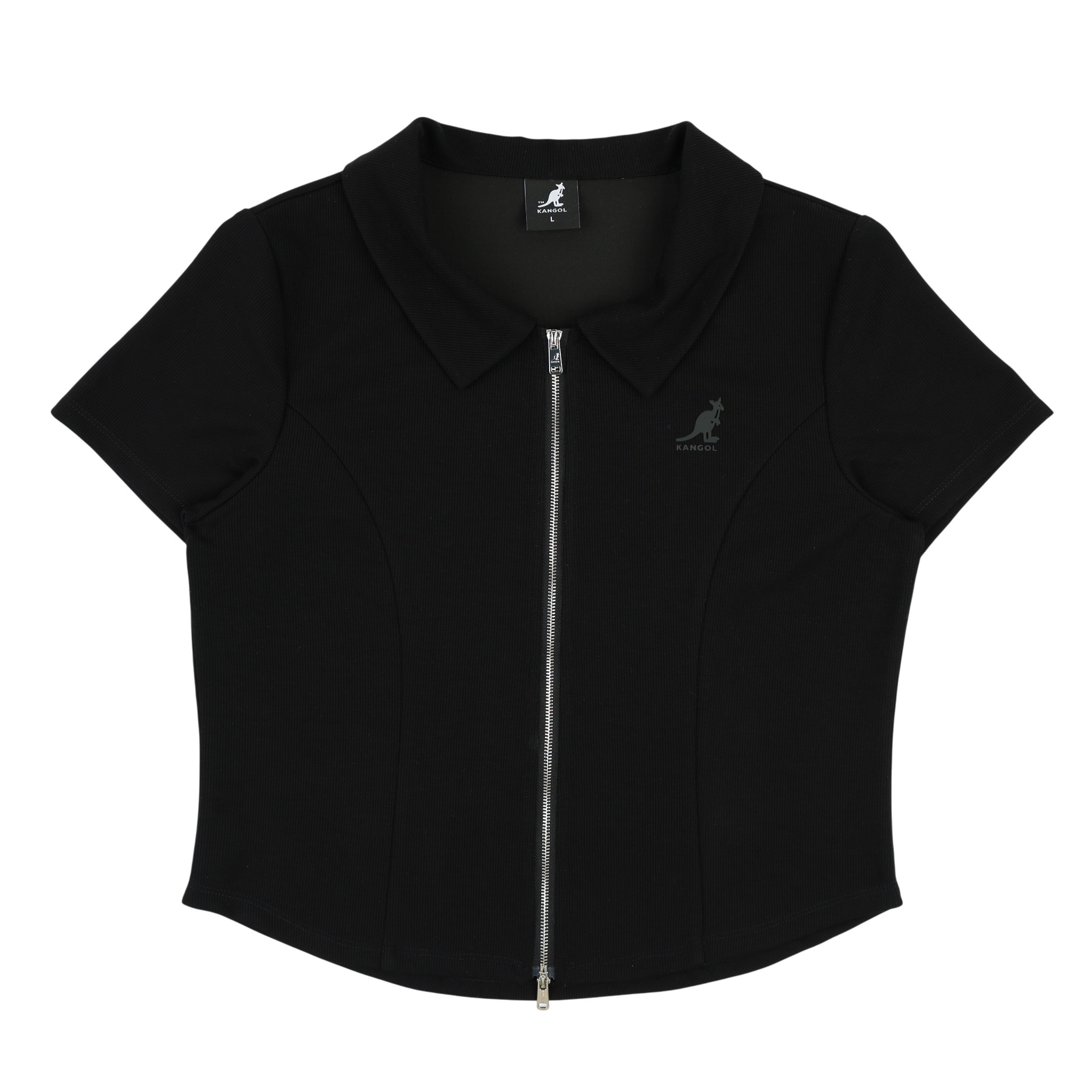 KANGOL 短袖 黑色 拉鍊 修身 短版 上衣 女 6622100520