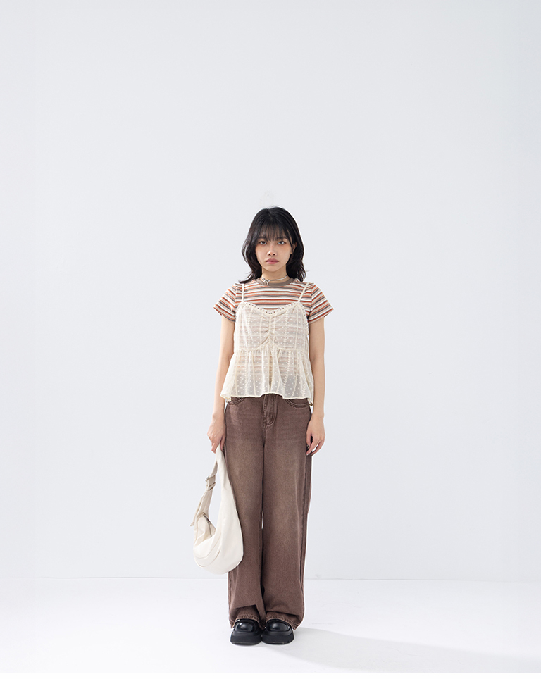 Vintage coffee-washed distressed wide-leg jeans  S/M/L【04011896】in stock+pre-order