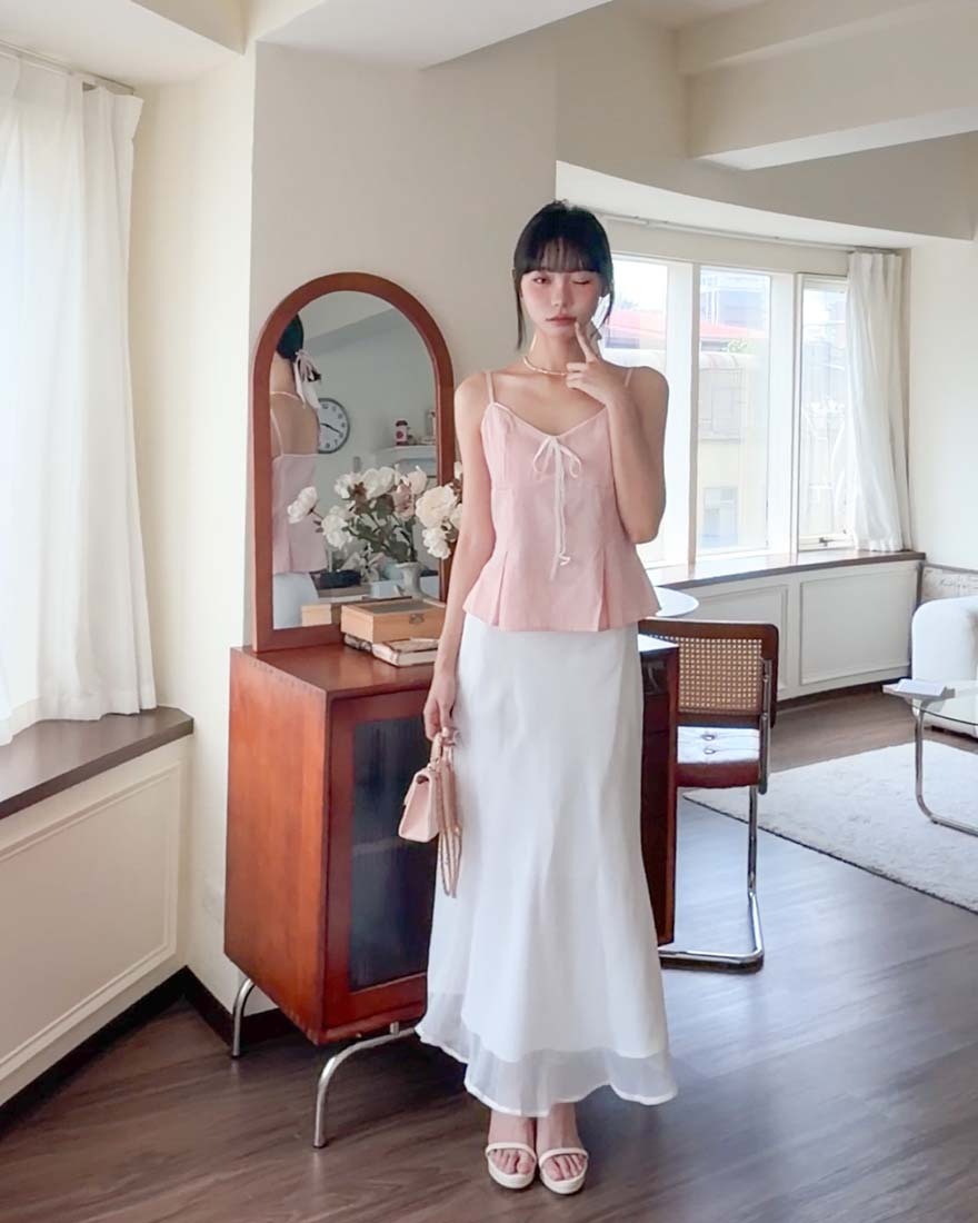 LINA LINA正韓優美著迷網紗造型魚尾裙-珠光白