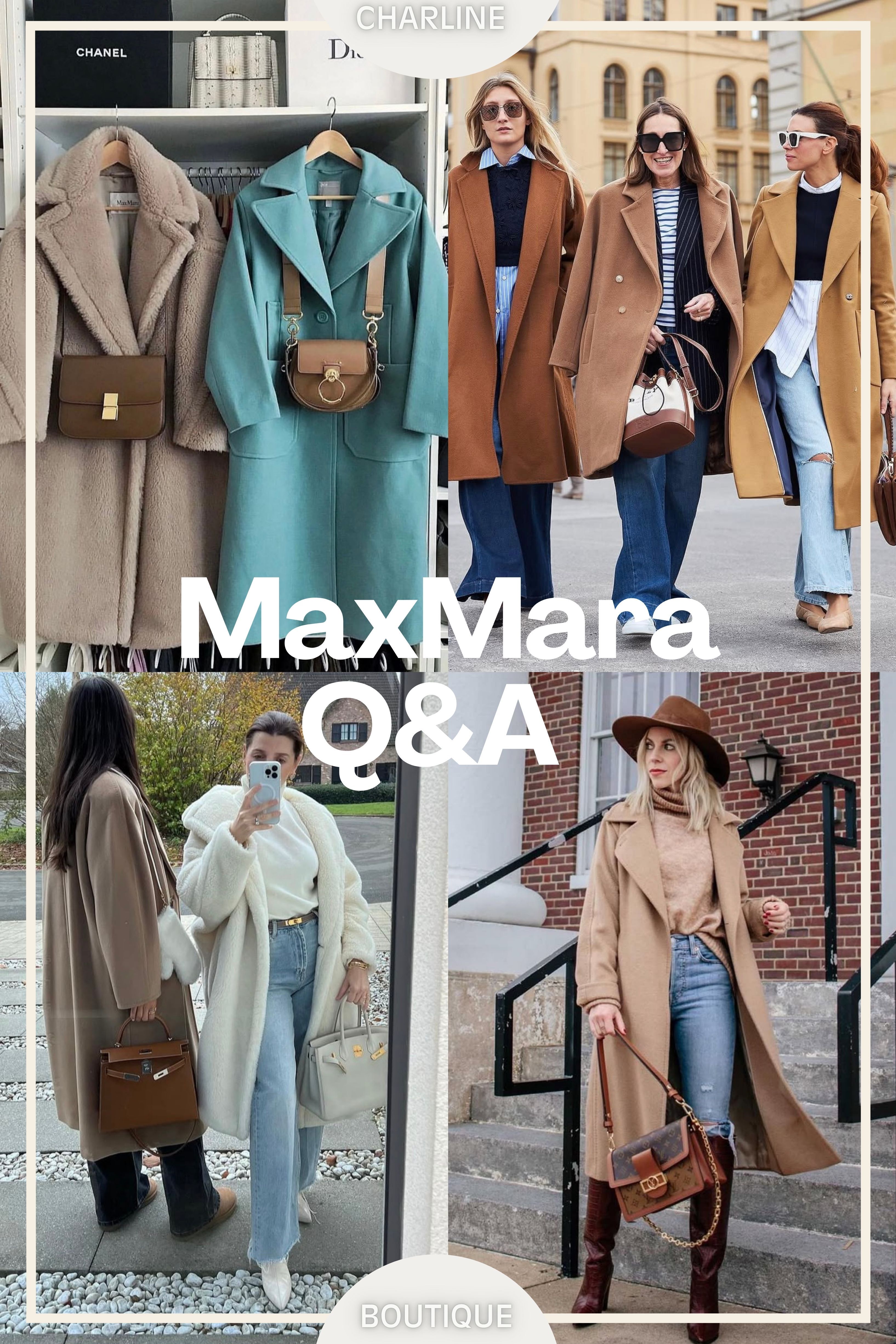 FAQ｜MaxMara 大衣選購 10 大常見問題    Q1：MaxMara 經典大衣哪一款最值得作為入門第一件？  101801 經典羊毛排扣大衣（Madame／Icon Coat） 特色：誕生於 1981 年，是 MaxMara 最具代表性的傳奇大衣之一。經典雙排扣、落肩設計、和服袖與寬鬆廓型，穿起來大器又不容易退流行。 適合對象：適合喜歡大氣、俐落、有氣場穿搭的人，高挑身材或中等身材穿起來特別有型。 面料：羊毛混搭羊絨，保暖度與挺度都很有代表性。  Manuela 駱駝毛繫帶大衣 特色：經典浴袍式設計，沒有外露扣子，主要靠腰帶修飾腰身與比例，整體比 101801 更柔和、更顯瘦。 適合對象：很適合亞洲女性、嬌小身型，或平常偏好正式上班、都會優雅、長靴穿搭的人。 面料：純駱駝毛，帶有自然光澤感，手感柔軟，也很有高級感。  Ludmilla 雙面羊絨大衣 特色：主打極致輕盈與低調奢華感，浴袍式綁帶設計讓線條更順、更有垂墜感，穿起來非常顯高級。 適合對象：適合已經有基本款大衣，想再入手一件更奢華、更柔軟、更輕盈羊絨大衣的人。  Teddy 泰迪熊大衣 特色：蓬鬆毛毛外觀非常有辨識度，像泰迪熊一樣可愛又溫暖，帶有濃厚的街頭感與慵懶時髦感。 適合對象：適合喜歡搶眼造型、秋冬穿搭想要有主角感的人；若在台灣穿著，實穿度會比 101801 與 Manuela 更看個人風格。  MaxMara 最值得入手的經典款，首選會是 101801（Madame／Icon Coat）或 Manuela 駱駝毛大衣。如果你追求經典、霸氣、穿起來有氣場，建議選 101801；如果你喜歡修身、優雅、比較有女人味的線條，則更推薦 Manuela。  Charline Boutique 親身觀察，很多客人在挑選第一件 MaxMara 經典大衣時，最常卡在這兩款之間。其實選法很簡單：101801 看氣場，Manuela 看線條，依照身型與日常穿搭風格挑選，會最不容易後悔。    Q2：MaxMara Teddy 泰迪熊大衣會不會很顯胖？  Teddy 本身採用 Oversized 寬鬆落肩剪裁，加上豐厚蓬鬆的絨毛材質，視覺份量感確實會比一般羊毛大衣更明顯。它的優點是保暖、輕盈、造型感強；但如果尺寸選太大，或內搭太厚重，就容易看起來比較膨脹。  穿搭上建議掌握「外寬內窄」的原則： 內搭盡量選擇貼身針織衫、輕薄上衣或簡單打底，避免再搭厚毛衣，才不會讓上半身看起來更有份量。 下半身可以搭配窄管褲、直筒褲、短裙或長靴，讓腿部線條保持俐落；也可以將大衣敞開穿，或稍微露出手腕、腳踝這類纖細部位，視覺上會更輕盈。 同色系穿搭也很適合 Teddy 大衣，例如全黑、奶茶色、大地色內搭，都能拉長比例，降低毛毛大衣的膨脹感。  如果是嬌小身形或骨架較小的人，不一定要硬選標準長版 Teddy Bear Icon Coat，可以優先考慮短版 Teddy Bear Jacket，會比較不容易被大衣「吃掉」比例。  整體來說，Teddy 不是修身型大衣，而是造型型大衣；想要顯瘦俐落，101801 或 Manuela 會更安全，想要可愛、保暖、拍照有存在感，Teddy 就很值得考慮。    Q3：MaxMara 大衣動輒幾萬塊，日常要怎麼保養才不走鐘？  MaxMara 大衣保養的核心，在於避免水洗、維持肩線立體度，以及做好防潮、防塵與防蟲收納。看過太多大衣變形不是因為品質不好，而是收納方式出了問題。  衣架一定要換：務必使用寬肩厚衣架，最好選擇有厚度的木質衣架，避免使用細鐵絲或單薄塑膠衣架，否則大衣掛久了容易出現肩部下垂、肩線變形的問題。這是最常見也最容易被忽略的錯誤。  口袋要清空：不建議長期放手機、鑰匙、皮夾等重物。大衣本身有重量，口袋再被拉扯，時間久了容易讓口袋邊緣與下襬走樣。  日常清潔：穿完回家先掛在通風處散水氣，再用天然軟毛刷順著毛流輕刷，清除灰塵與皮屑。定期順毛能讓表面光澤感維持得更好。  淋雨處理：千萬不要急著用熱風吹或直接水洗。正確方式是先用乾布輕壓吸乾水分，再掛在通風陰涼處自然陰乾；若只是局部髒污，可以用微濕布輕輕按壓清潔，但不要大力搓揉。有明顯污漬建議送專業洗衣店處理。  換季收納：使用透氣防塵套，避免不透氣的塑膠套，並在衣櫃內放置除濕劑或防蟲用品，降低受潮、發霉與蟲蛀風險。  MaxMara 大衣只要平常不亂洗、不亂壓、不亂掛，其實很耐穿；保養得好，陪你穿十年以上完全不是問題。    Q4：MaxMara 大衣會不會很重壓肩膀？哪一款最輕？  MaxMara 大衣整體不算傳統印象中那種厚重、壓肩的呢大衣。雖然用料紮實，但 MaxMara 很擅長透過符合人體工學的剪裁，讓大衣穿起來保暖卻不會過度笨重，重量會平均分散在肩膀上。  不同系列的重量感差異很大，如果很在意輕盈度，可以從以下方向挑選：  主線中相對輕盈 → Manuela：採用 100% 駱駝毛材質，比傳統厚羊毛大衣更輕，穿起來柔軟順身，又帶有自然光澤感。如果想在「經典感、保暖度、輕盈度」之間取得平衡，Manuela 是非常好入手的一款。  最輕薄、日常感最強 → 'S Max Mara 副線：Arona、Messi、Poldo 等款式設計更輕便、日常，有些款式沒有內襯，非常適合台北、台中這種微涼冬季，或是想找一件上班、日常都能穿的輕量大衣。  極致輕暖首選 → The Cube 系列：主打輕量羽絨與科技機能感，穿起來非常輕，保暖度也很好，適合怕冷但又不喜歡厚重外套的人。  至於經典款 101801，因為版型較寬鬆、雙排扣與廓形感更明顯，穿起來會比 Manuela 更有份量，但優點是氣場最強、經典感最完整。如果想買 MaxMara 經典主線，又怕大衣太重，可以優先看 Manuela；想要更輕、更適合台灣日常穿著，可以看 'S Max Mara。    Q5：MaxMara 大衣什麼顏色最經典、最不容易出錯？  最經典、最具代表性的顏色，絕對是經典駝色（Camel）。駝色幾乎是 MaxMara 的品牌靈魂，一看到那種溫潤、有光澤感的駝色大衣，就會立刻聯想到義大利製造的高級感與從容優雅。  不同顏色各有性格，可以依照自己的穿搭風格來選：  經典駝色（Camel）：最有 MaxMara 靈魂，也是最具品牌辨識度的顏色。無論搭配深色內搭、淺色針織、牛仔褲或長靴，都能穿出高級感。如果想買「一看就很 MaxMara」的大衣，經典駝色是最不容易後悔的選擇。  黑色（Black）：最顯瘦、最有氣場，非常適合正式商務、上班通勤或幹練的都會風格。對於衣櫥多為黑白灰、深色系穿搭的人來說，黑色會更容易天天穿。  沙色／燕麥色（Sand／Oatmeal）：比經典駝色更柔和，整體視覺更清爽，很適合喜歡奶茶色、溫柔氣質穿搭的人。拍照特別有氛圍，也很適合搭配白色、米色、大地色系內搭。不過淺色大衣相對比較怕髒，日常保養要更注意。  菸草色（Tobacco）：比駝色更深、更有復古感，帶有溫暖沉穩的秋冬氛圍。它不像黑色那麼正式，也不像淺色那麼溫柔，而是多了一點成熟與個性，很適合想要經典但又不想和大家一樣的人。  想買最有代表性的 MaxMara 經典大衣，選駝色；想要顯瘦俐落，選黑色；想要溫柔乾淨，選沙色或燕麥色；想要復古高級，選菸草色。如果是第一件 MaxMara 大衣，經典駝色依然是最值得優先考慮的選擇。    📌 對哪款顏色或款式有興趣，還沒確定要不要入手？加入 LINE，我來幫你確認現貨與報價！ 👉 https://lihi1.com/y4xM8    Q6：預算夠的話，MaxMara 和 Loro Piana 哪個更值得買？  MaxMara 是義大利經典成衣品牌，最具代表性的單品就是大衣。品牌強項在於俐落剪裁、經典廓形與都會女性氣場，像 101801、Manuela、Ludmilla、Teddy 都是很有辨識度的經典款。MaxMara 的高級感不是靠明顯 Logo，而是靠肩線、版型、駝色美學與羊毛面料撐出整體氣勢，特別適合上班、通勤、正式場合，或想買第一件精品大衣的人。  Loro Piana 同樣來自義大利，但品牌重點更偏向頂級面料與靜奢老錢風。它最有名的是 Cashmere、Baby Cashmere、Vicuña 等高級材質，風格非常低調、極簡，沒有太多搶眼設計，卻能從觸感、輕盈度與細節看出奢華感。Loro Piana 適合追求極致親膚、柔軟、安靜高級感的人，也很適合已經有基本款大衣後，想再升級羊絨毛衣、圍巾或外套的人。  MaxMara 更像是「經典大衣與氣場代表」，Loro Piana 則是「頂級材質與靜奢代表」。MaxMara 穿起來比較有俐落感、正式感，也更適合職場女性與日常精品大衣需求；Loro Piana 則更偏舒適、低調、老錢風，重點不在造型有多搶眼，而是穿上身後的材質感受。  從價格來看，MaxMara 相對更好入手，實穿度高，比較適合作為第一件精品大衣。Loro Piana 則屬於更高階的頂奢定位，適合預算更充足、也更重視材質本身的人。  建議第一件精品大衣選 MaxMara，尤其 101801 或 Manuela 最實穿、最不容易後悔；等衣櫃裡已經有一件經典大衣後，再入手 Loro Piana，會更能感受到兩個品牌在定位、材質與穿著感上的差異。    Q7：MaxMara 主線和副線差在哪裡？  MaxMara 主線與副線最大的差別，在於定位、材質、工藝與價格帶不同。主線 MaxMara 是品牌的核心與靈魂，講究頂級面料、經典剪裁與正式優雅；副線則依照不同年齡層、穿搭風格與預算，提供更多輕便、休閒、年輕化或日常好搭的選擇。  MaxMara 主線：頂奢定位，用的是最頂級的駱駝毛、純羊絨，多在義大利製造，101801、Manuela、Ludmilla、Teddy 這些經典大衣都屬於主線。品牌辨識度、經典度與收藏價值最完整，適合正式場合與長期投資。  'S Max Mara：較輕奢、輕便的副線，設計比主線更休閒、更年輕，也更適合日常通勤。像 Arona、Messi、Poldo 等款式線條簡潔，部分款式有腰帶或可拆卸細節。很適合台灣冬天，是想感受 MaxMara 質感但不一定需要主線厚重大衣的好選擇。  Sportmax：MaxMara 集團裡比較前衛、都會、帶有運動時尚感的設計線，風格更強烈，剪裁也更俐落。如果覺得 MaxMara 主線太成熟，Sportmax 會比較有個性。  Weekend Max Mara：主打休閒、度假與日常實穿風格，款式最生活化，也是 Pasticcino 甜點包所在的系列。材質選擇比主線更多元，價格也相對親民，很適合日常輕鬆穿搭或 MaxMara 入門。  MAX&Co.：風格最年輕、活潑，色彩更明亮、版型更俏皮，價格也更平易近人，適合年輕女孩或想找輕鬆時髦單品的人。  想買經典大衣、正式場合、收藏價值，選 MaxMara 主線；想買輕便通勤、台灣冬天好穿的大衣，選 'S Max Mara；想要前衛俐落、設計感更強，選 Sportmax；想買休閒日常與旅行穿搭，選 Weekend Max Mara；想要年輕活潑、預算更好入手，則可以看 MAX&Co.。    Q8：MaxMara 有出男裝嗎？男生可以穿嗎？  MaxMara 沒有專屬的男裝系列，自 1951 年創立以來一直以頂級女裝為核心。  不過，MaxMara 的經典大衣常借鑑男裝剪裁，例如寬鬆廓形、落肩線條與俐落大衣版型，因此視覺上會帶有一點中性氣場。現在有些講究極簡、質感穿搭的男性，也會選擇 MaxMara 經典款作為 Oversize 穿搭，尤其是 101801 和 Teddy，喜歡低調、乾淨、沒有明顯 Logo 風格的人穿起來很有型。實際挑選時仍要注意肩線、袖長與衣長，避免整體比例被大衣吃掉。  如果想找帶有 MaxMara 風格的男裝，會更建議考慮 Loro Piana、Brunello Cucinelli、Zegna 等同樣主打高級面料與義大利質感的品牌。    Q9：除了經典大衣，MaxMara 還有什麼單品進專櫃必看？  西裝外套與套裝：MaxMara 的西裝剪裁一直很有水準，版型俐落、肩線漂亮，能穿出女性成熟、自信又不過度強勢的氣場。平常需要上班、開會或正式場合，MaxMara 西裝外套很值得投資，搭配西裝褲、半裙或牛仔褲都能穿出精緻感。  Pasticcino 甜點包（Weekend Max Mara）：近年很有辨識度的包款，圓潤可愛的復古口金包造型，加上抓皺設計與球形雙扣，整體比 MaxMara 大衣更俏皮，也很適合當作穿搭亮點。每季都會推出不同色彩與材質，像皮革、絲絨、拉菲草等，很適合喜歡低調中帶一點可愛感的人。  羊絨圍巾與披肩：這是代購圈的熱門黑馬，也是最好入手的 MaxMara 單品之一。主線同等級的頂級羊絨，價格只要大衣的零頭，一圍上脖子秋冬質感立刻升級。親自用過之後才明白，那個柔軟度跟普通羊毛圍巾真的差很多。經典駝色或黑色最百搭，無論搭配大衣、西裝外套或針織衫，都能讓整體看起來更有高級感。  Weekend Max Mara 系列服飾：比主線更休閒、更日常，像印花洋裝、針織衫、休閒褲、風衣與外套，都很適合平常穿搭。相較主線的正式感，Weekend Max Mara 更容易融入日常生活，價格也相對好入手，很適合想先感受 MaxMara 品牌質感的人。    Q10：如果預算有限，有沒有類似 MaxMara 風格的極簡品牌可以推薦？  如果喜歡 MaxMara 這種經典剪裁、大地色系與 Quiet Luxury 的高級感，以下這些品牌可以參考：  Brunello Cucinelli：義大利羊絨之王，同樣主打大地色系與低調奢華，風格比 MaxMara 更鬆弛溫柔，整體氛圍偏老錢風。若喜歡 MaxMara 的高級感，但希望多一點鬆弛感與義式優雅，Brunello Cucinelli 很值得認識。  The Row：許多時尚人士心中的極簡天花板，由 Olsen 姊妹創立。透過寬鬆版型、細節比例與高級材質打造 Quiet Luxury 風格，非常適合喜歡低調奢華的人。  Toteme：近年討論度極高的瑞典極簡品牌，以俐落線條與標誌性輪廓聞名，尤其圍巾大衣系列已成為代表作之一，很適合喜歡極簡穿搭與都會時尚的人。  JOSEPH：來自英國，擅長成熟簡約的都會風格。大衣、針織衫與西裝褲都非常受歡迎，整體設計乾淨俐落，實穿度很高，如果喜歡 MaxMara 的知性感但希望價格相對親民，JOSEPH 是很好的選擇。  Theory：以都會通勤風格聞名，大衣、西裝外套與褲裝剪裁都非常出色，適合平常需要上班、開會或商務穿搭的人。  COS：北歐極簡品牌，每年秋冬推出的羊毛大衣與外套廓形都很受歡迎，雖然定位與 MaxMara 不同，但在極簡風格上有不少相似之處，是尋找 MaxMara 平價替代品牌時的熱門選擇。  Massimo Dutti：風格偏向歐洲都會知性路線，整體成熟優雅的風格與 MaxMara 十分接近，也是許多人入門老錢風穿搭時會接觸到的品牌，預算更友善。  尋找類似 MaxMara 的品牌，通常代表你追求的是經典剪裁、優質面料、俐落線條以及不過度張揚的高級感。如果偏愛義大利老錢風，可以看看 Brunello Cucinelli；喜歡極簡奢華，則推薦 The Row 與 Toteme；若希望兼顧預算與實穿性，JOSEPH、Theory、COS 與 Massimo Dutti 都是很值得參考的選擇。
