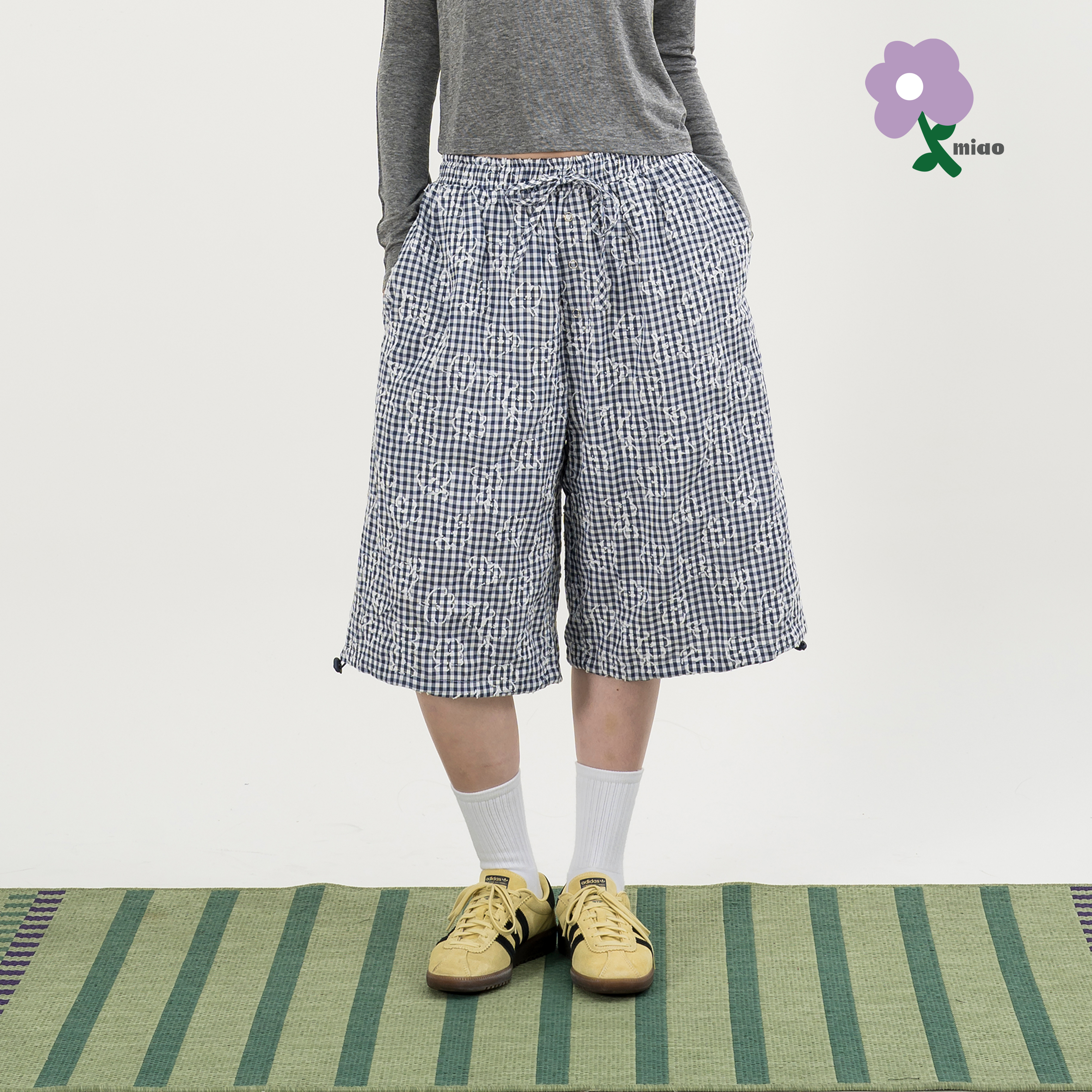 AGILITY MIAO Plaid Cropped Pants 小花壓紋 排扣 七分褲  [M-AS7]