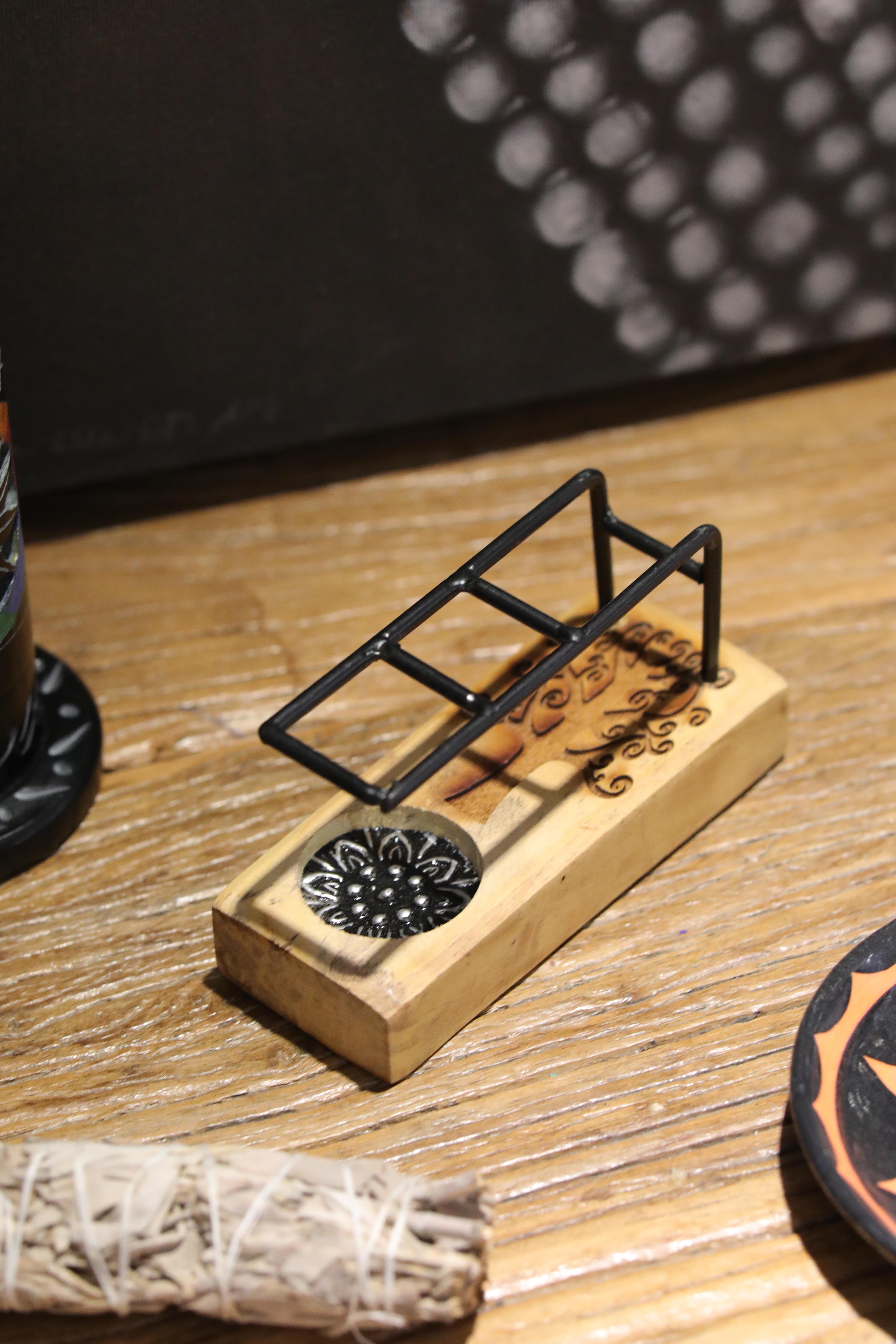 Macrame incense stand wood - DE-TOL (0609)