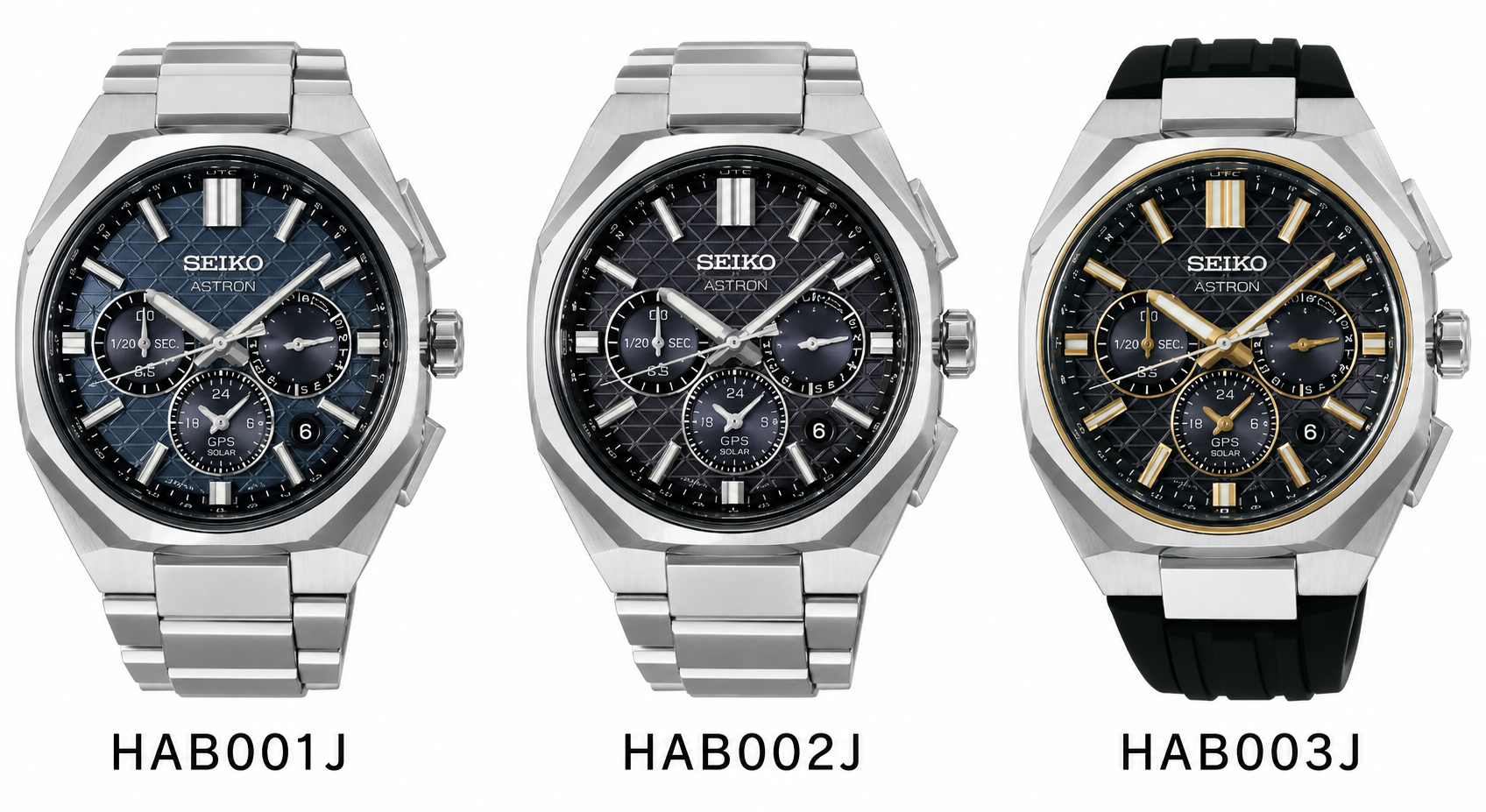 Seiko 精工 Astron GPS Solar Dual-Time Chronographs HAB001,HAB001J / HAB002 , HAB002J / HAB003 ,HAB003J , GPS 太陽能雙時區計時碼錶