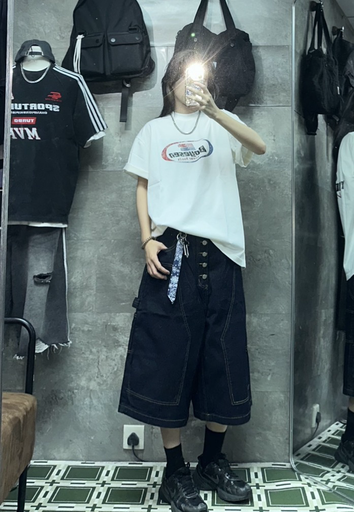 SPT0045 橙線牛仔短褲