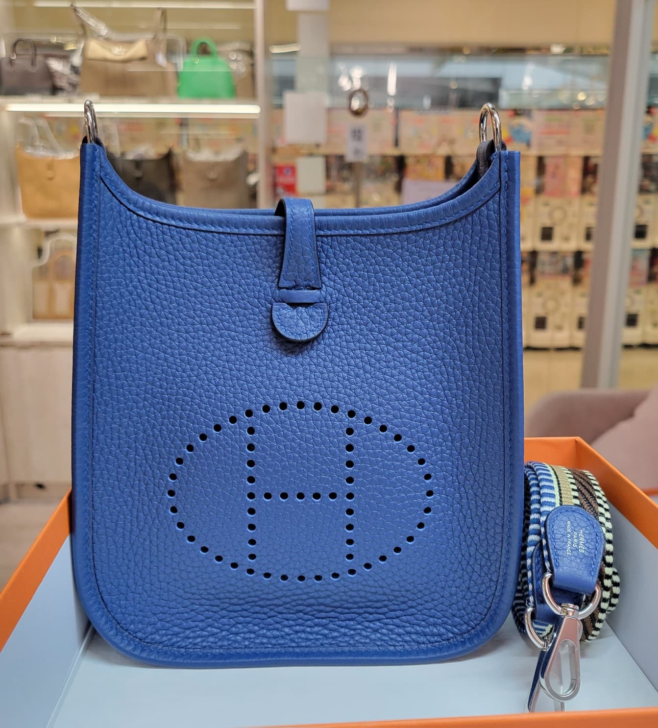 HERMES Mini evelyne P5 BLUE TIR/CAC-NA CK 扎染藍銀扣