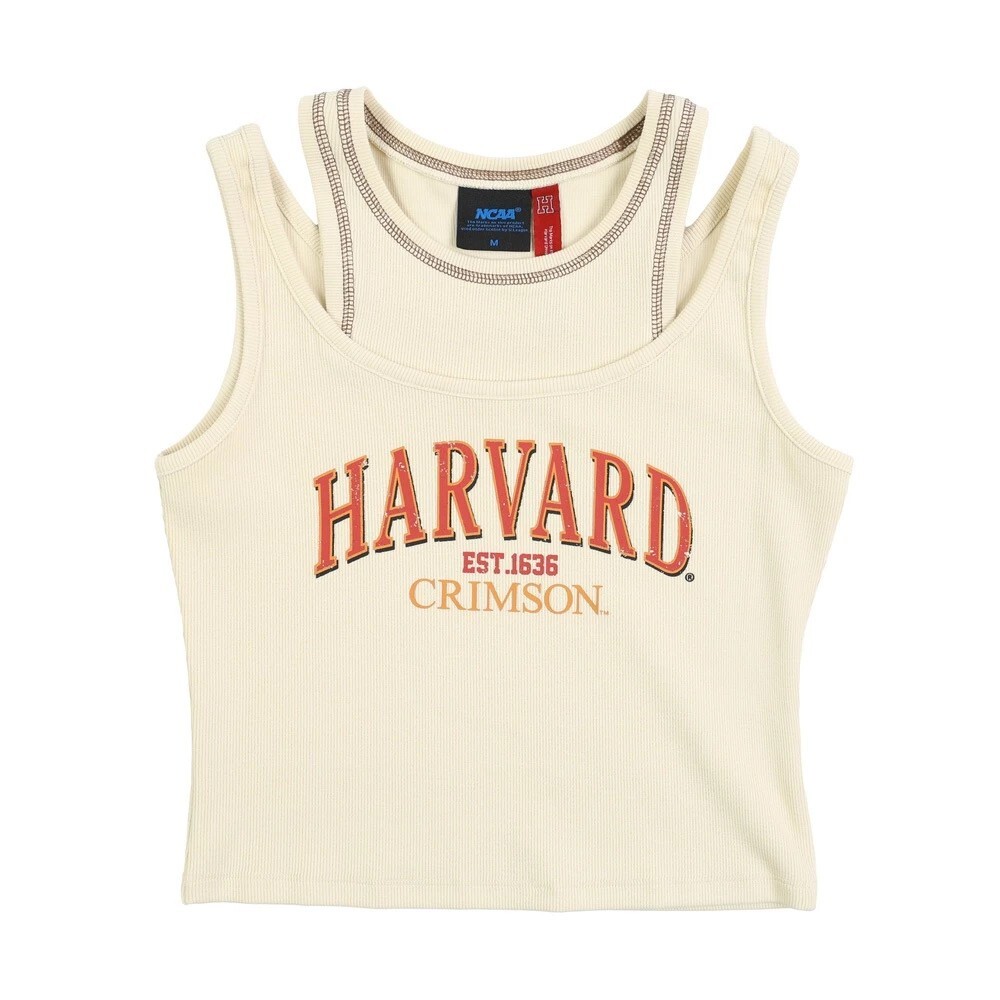 NCAA TANK TOP 米白 哈佛大學 羅紋 假兩件 印花 背心【7622148101】
