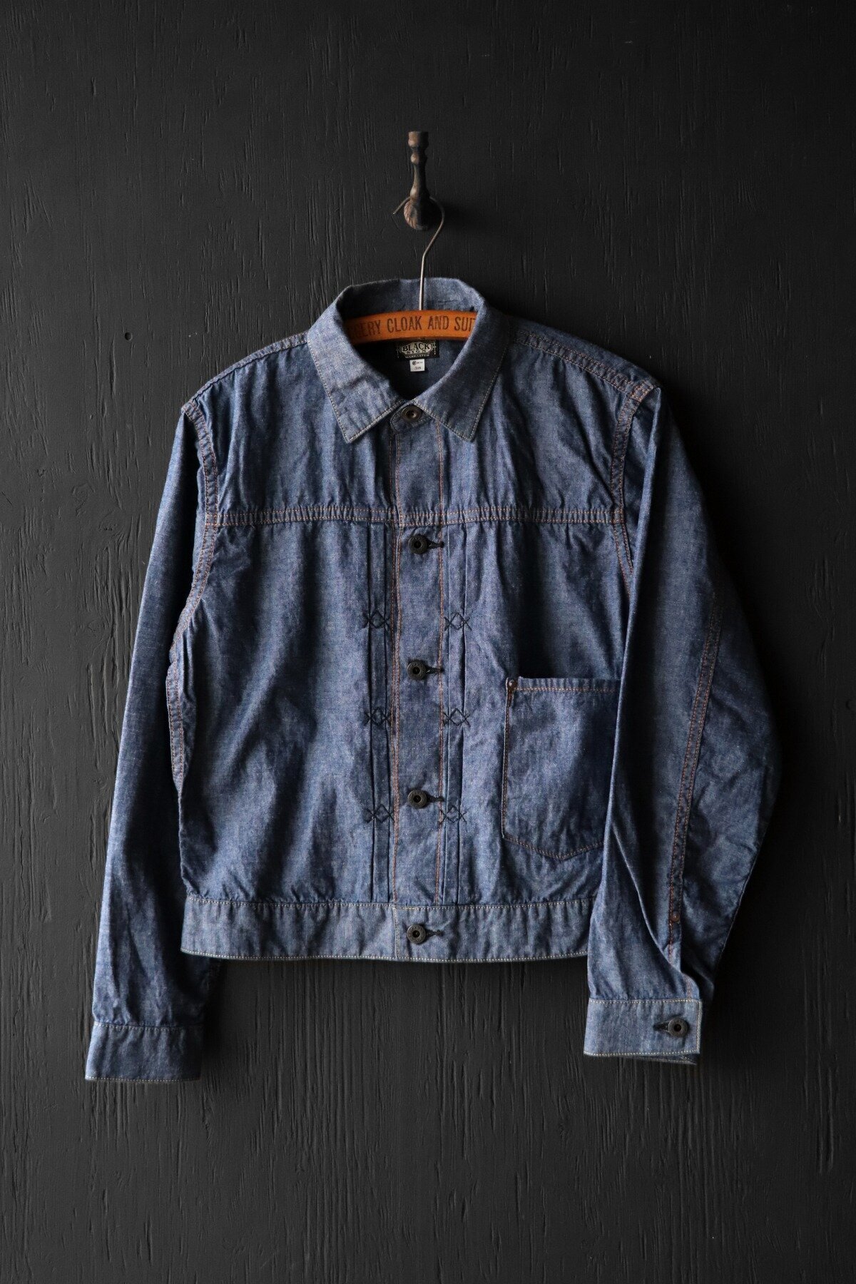 Black Sign 5.5oz Selvage Chambray Pleats Jacket / Indigo Chambray (Coming soon)