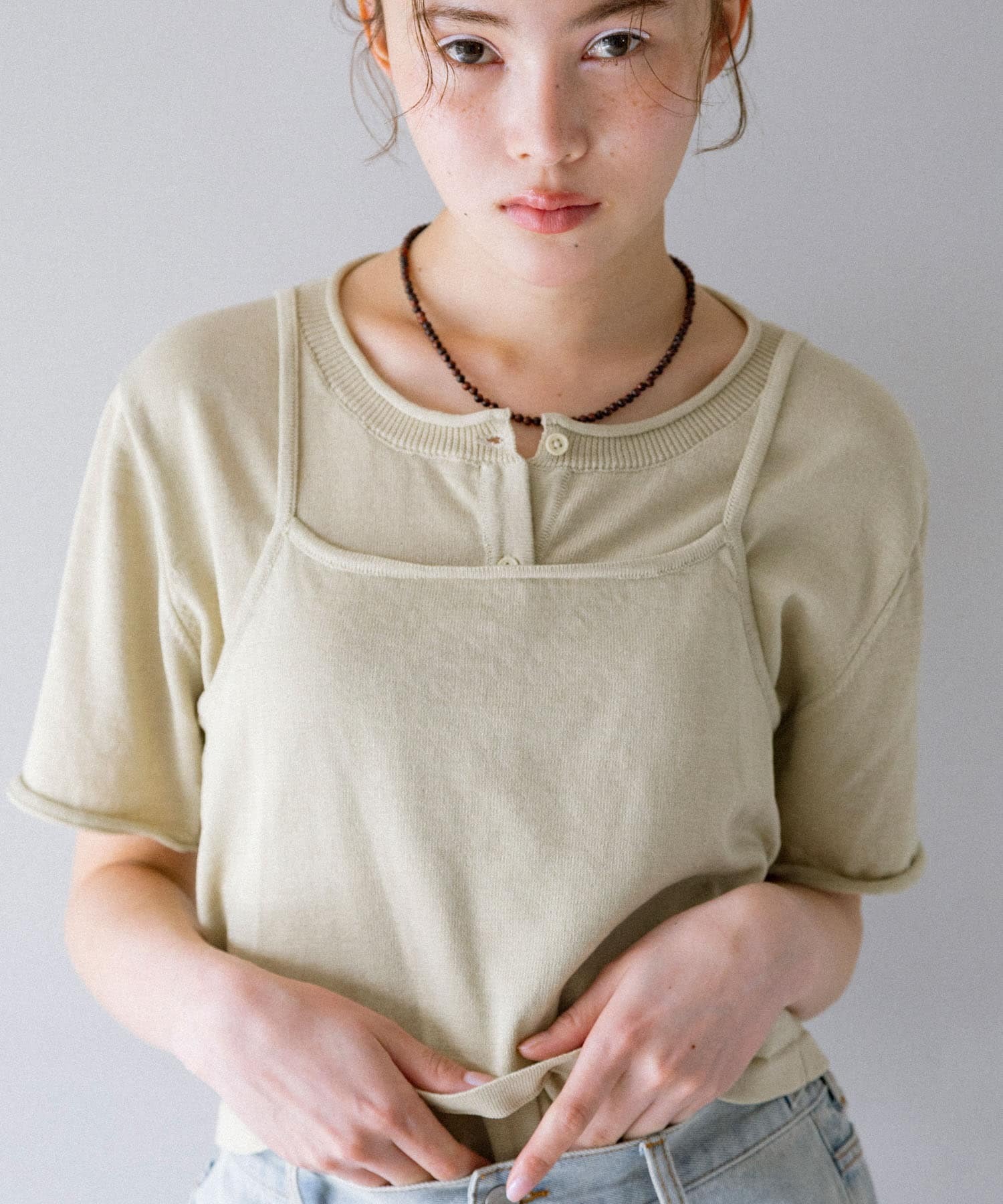 先行特價預購┃日本 KBF 兩件式 針織背心 短袖開襟衫