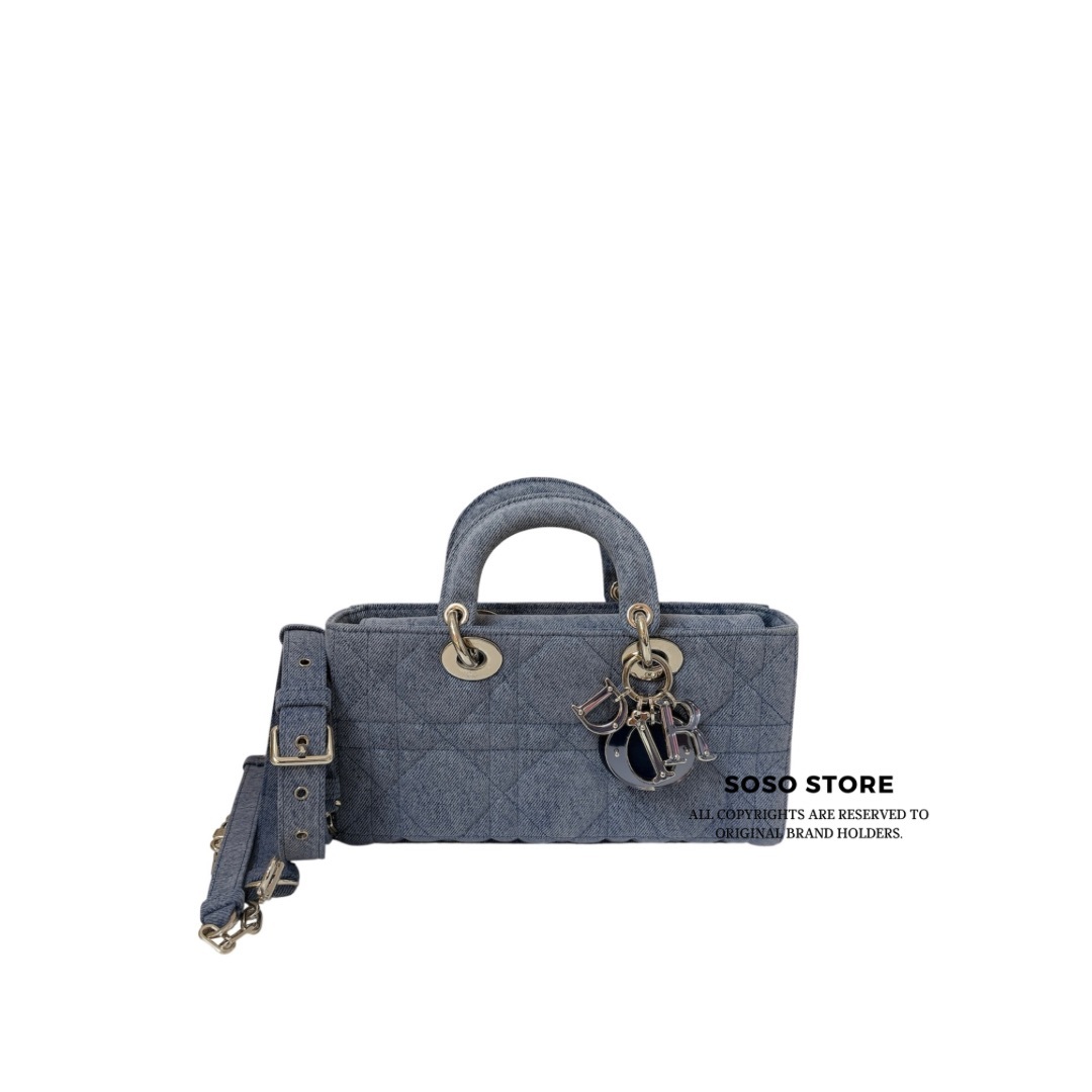 Dior Lady D-Joy Bag in Blue Denim - Blue / SHW