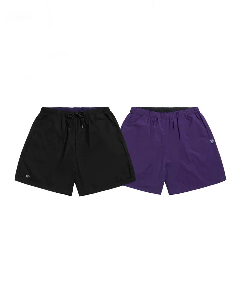 PERSEVERE REVERSIBLE BEACH SHORTS - BLACK + DARK PURPLE