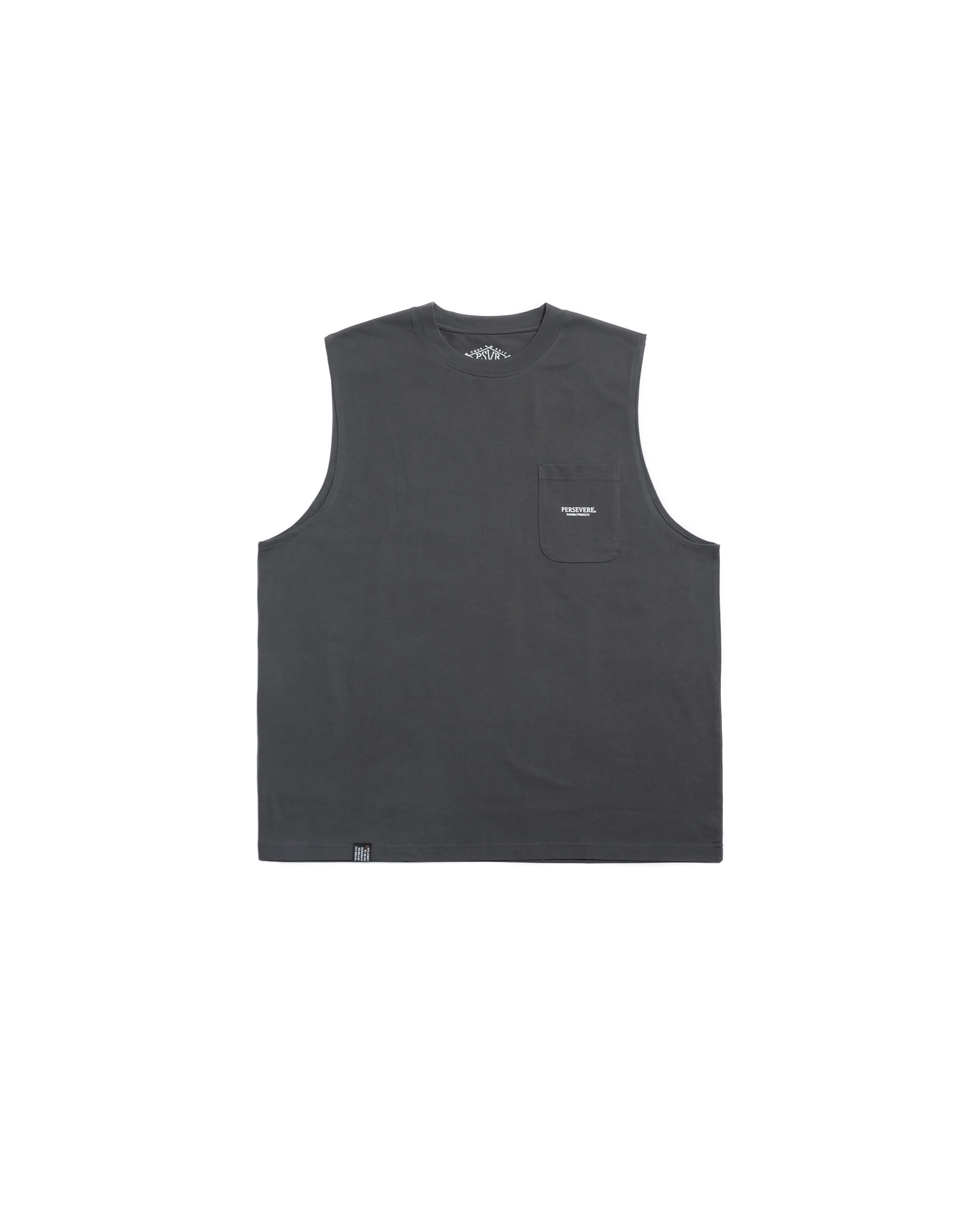 PERSEVERE WIDE-SHOULDER POCKET TANK TOP - CHARCOAL GRAY