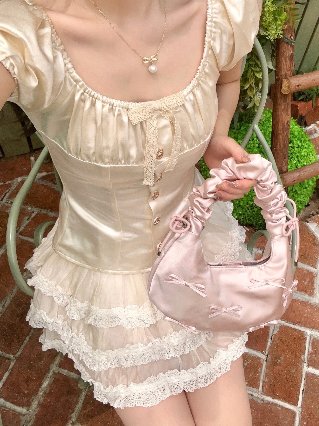CHARLES&KEITH 小CK 芭蕾風 蝴蝶結 皺摺 雲朵包 櫻花粉