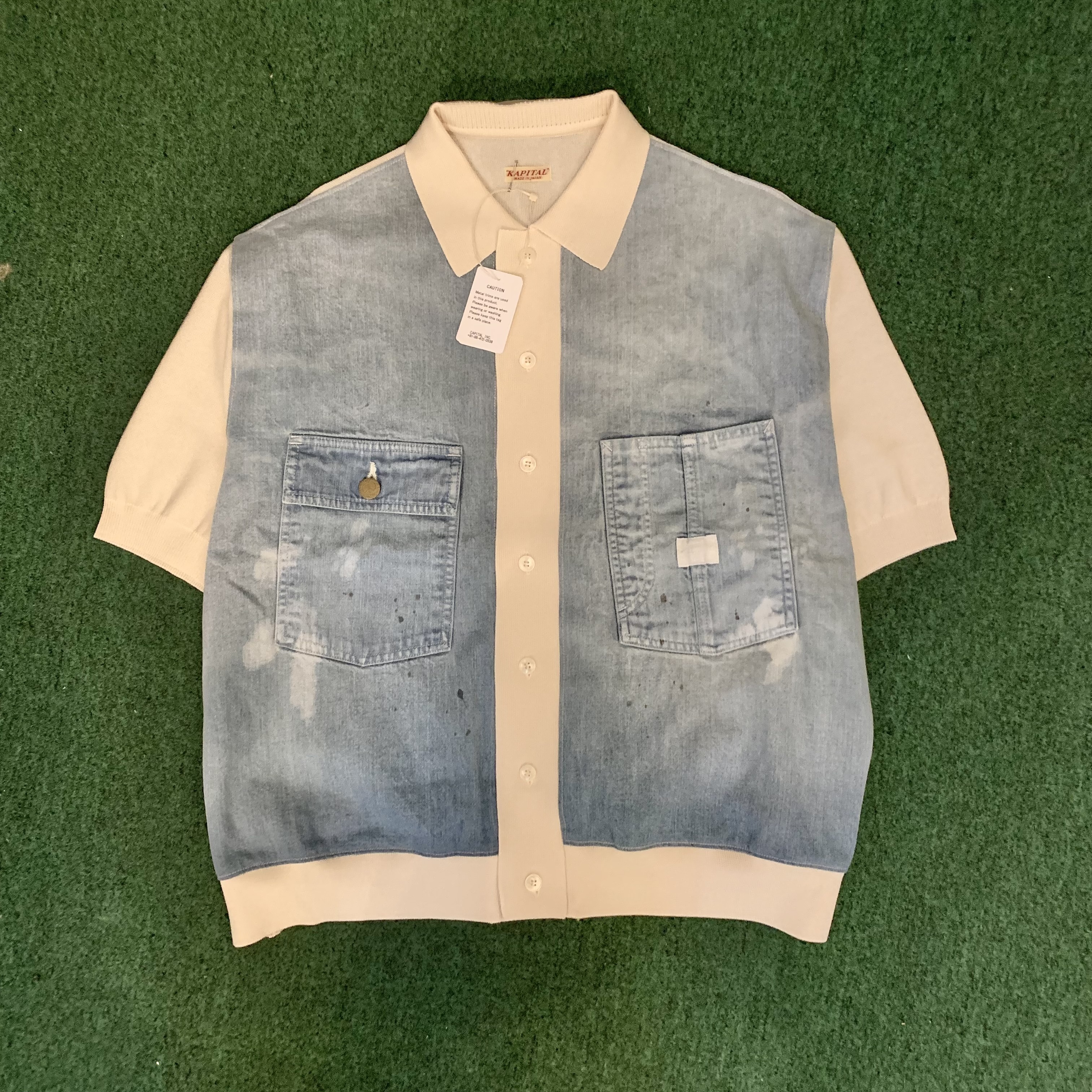 KAPITAL Knit x 8oz denim coverall Polo SHIRT S/S - NATURAL