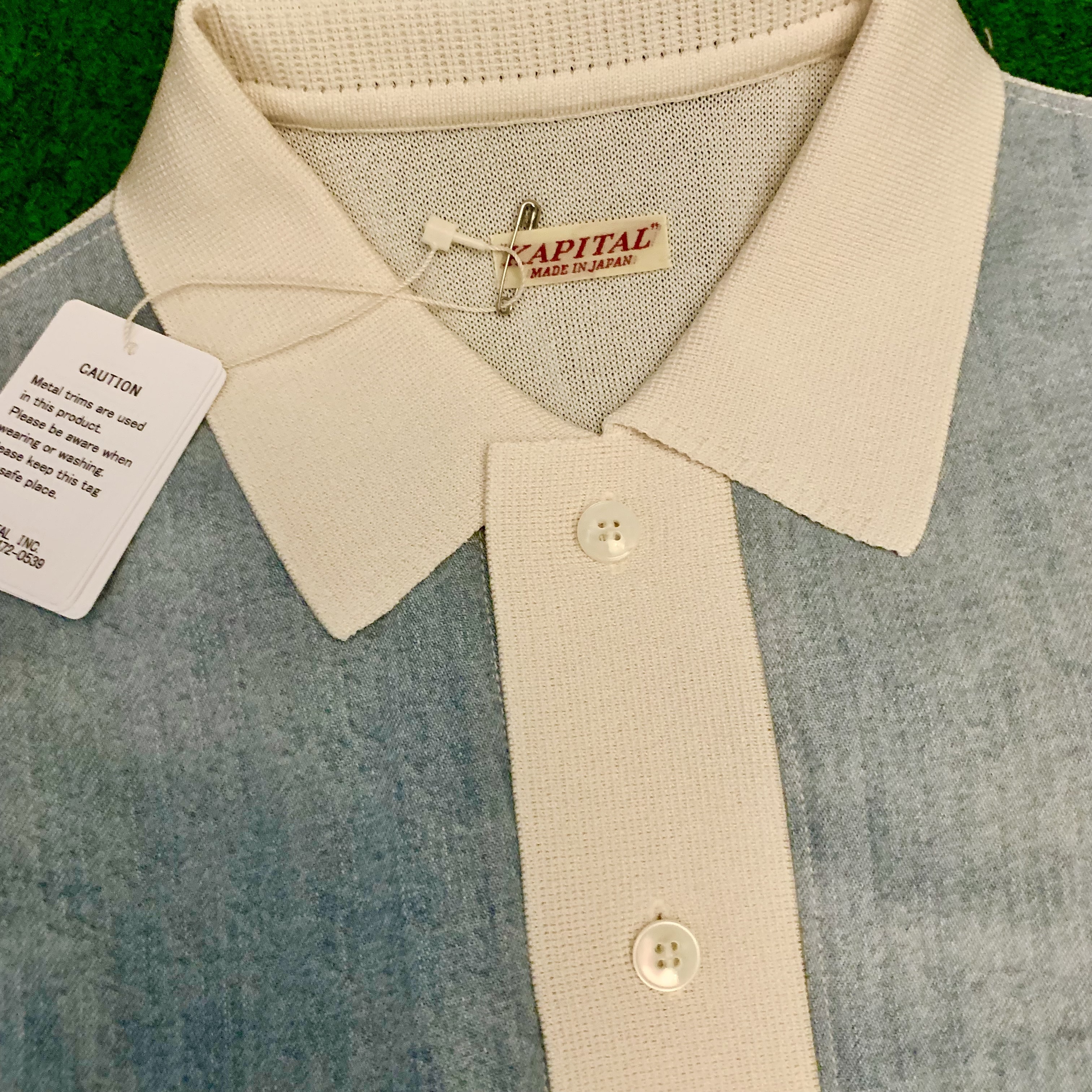 KAPITAL Knit x 8oz denim coverall Polo SHIRT S/S - NATURAL