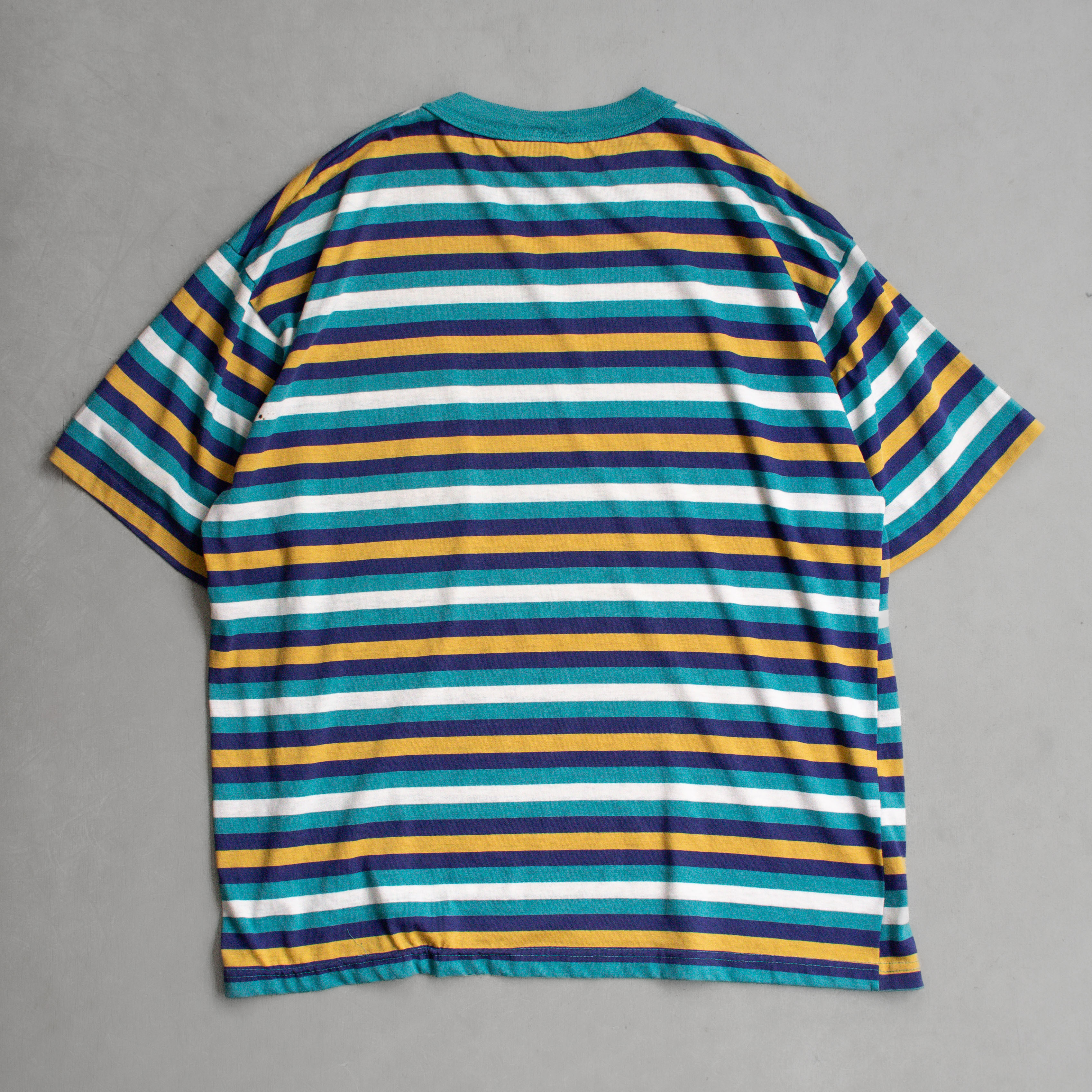 VINTAGE STRIPE TEE 美國製 藍黃 針織 條紋 滾邊 短袖 T恤