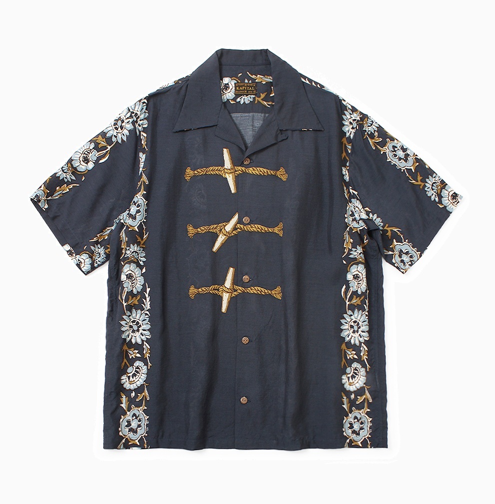 KAPITAL Silk rayon TOGGLE-MAILE PRINT OPEN COLLAR SHIRT S/S - PRE ORDER ITEM (預訂中)