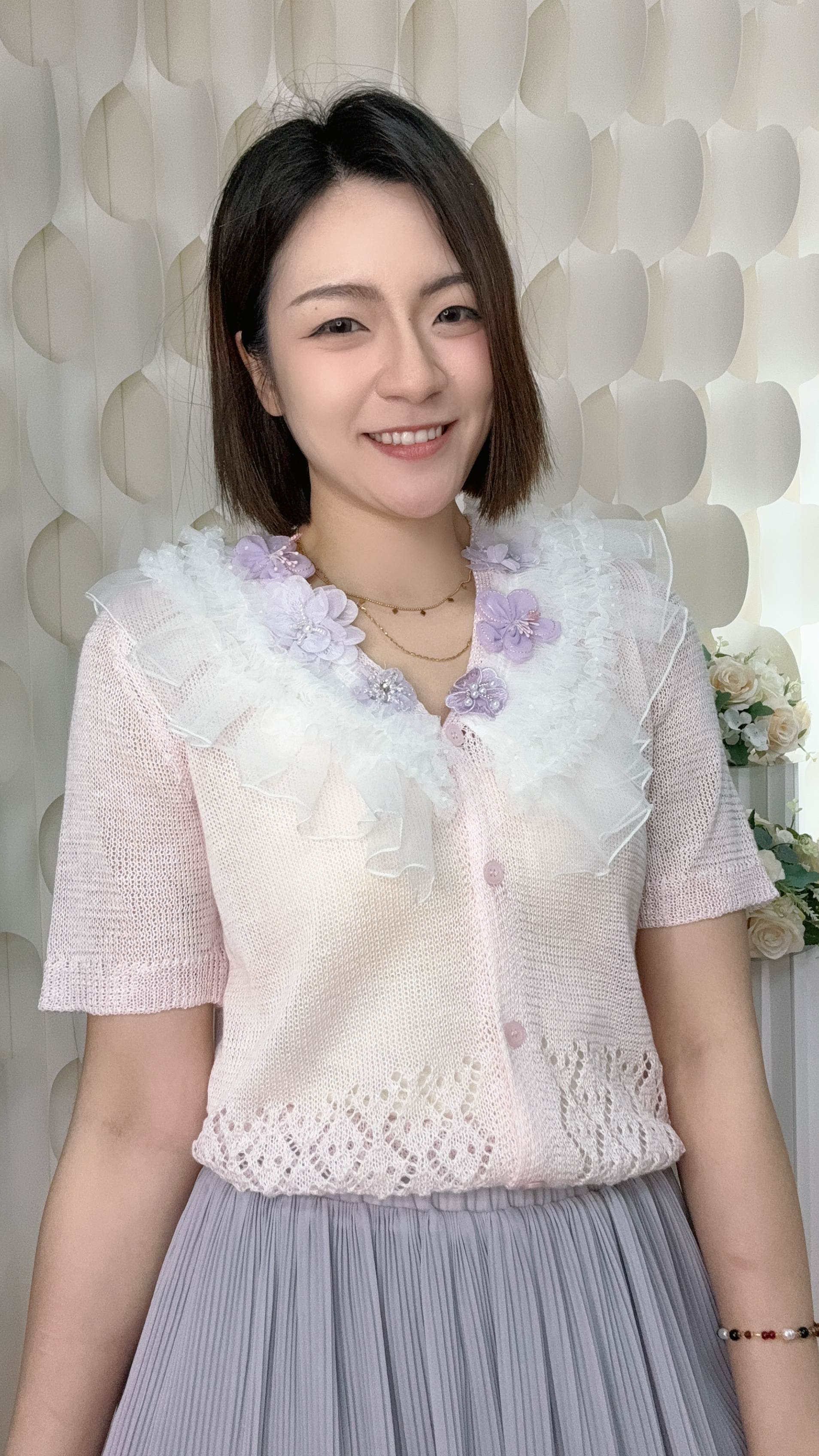 蕾絲立體珍珠花花棉綫上衣 (胸34-52 腰34-52 長23吋) 26129 #0906clo