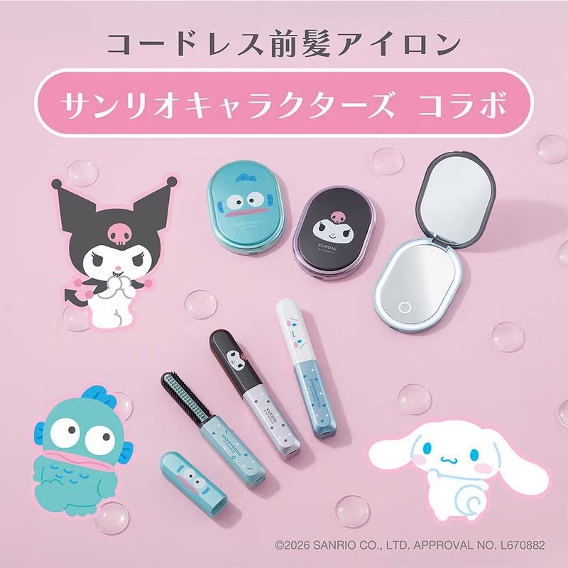 【 限定預購 】日本 KOIZUMI x Sanrio 三麗鷗聯名 無線瀏海燙髮器 搭配補妝鏡組合