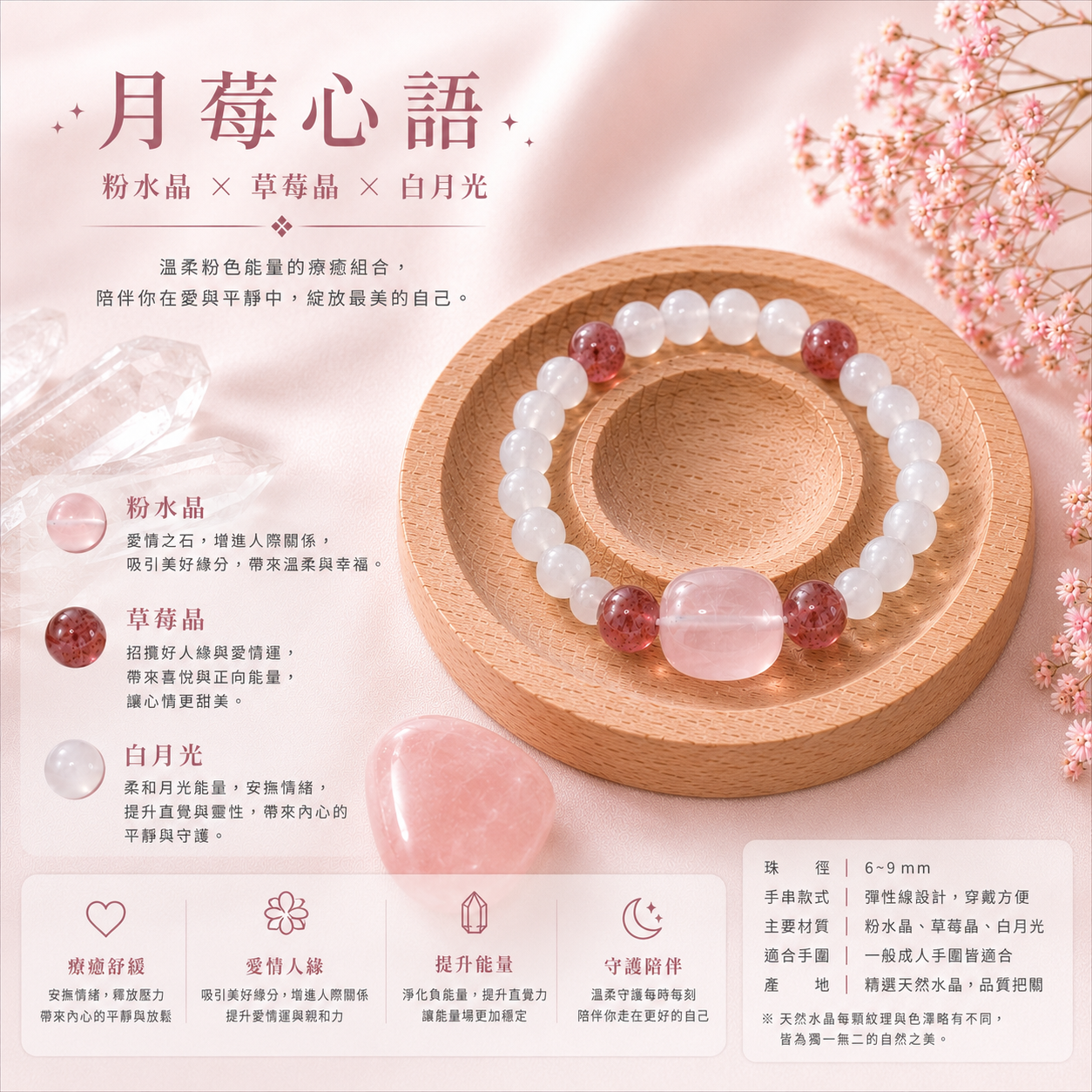 月莓心語｜粉水晶＋草莓晶＋白月光