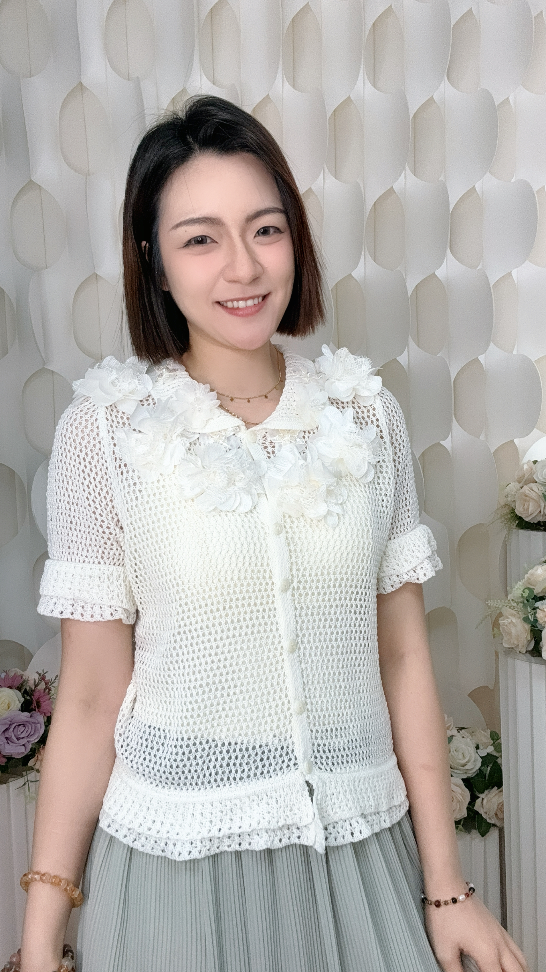立體蕾絲花朵棉綫鏤空上衣 (胸36-52 腰34-50 長22吋) LA26150 #0906clo