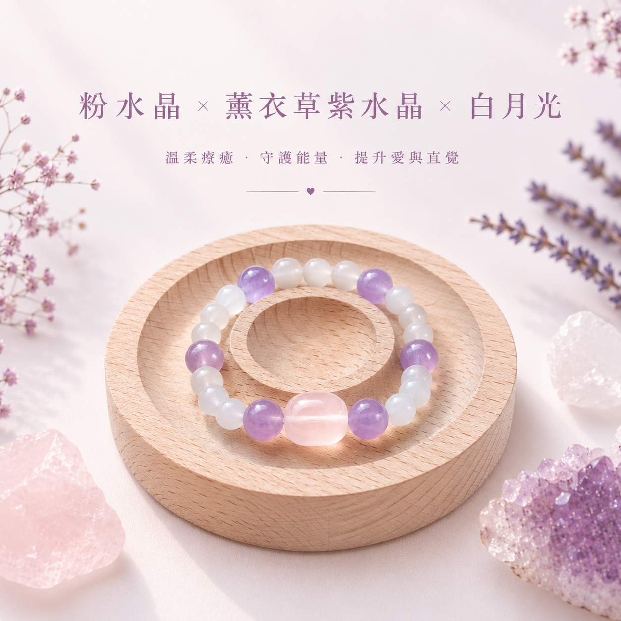 薰粉月光｜粉水晶＋薰衣草紫水晶＋白月光