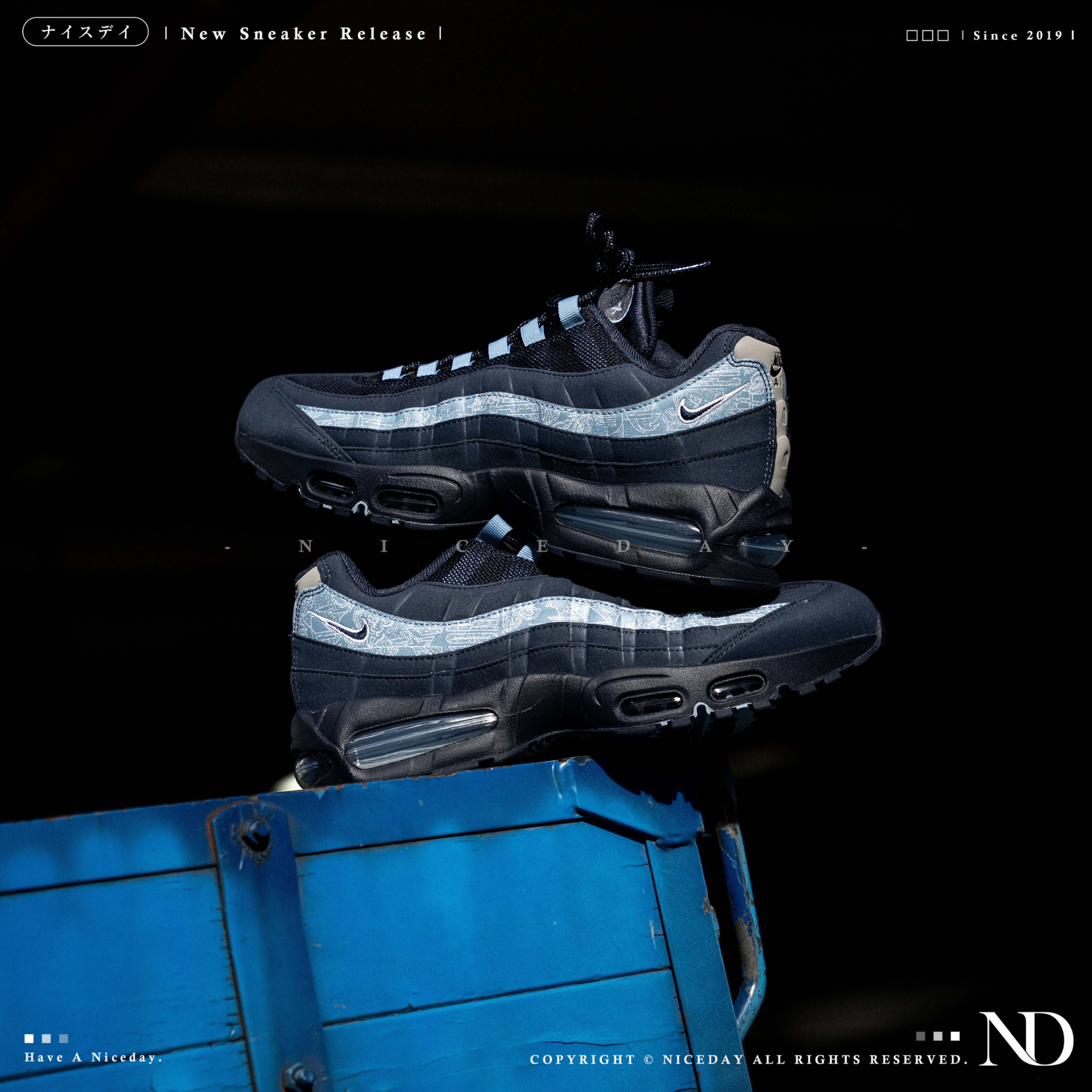 NICEDAY 現貨 Nike Air Max 95 BB 深藍 海軍藍 全氣墊 手繪印花 波浪 IU2254-900