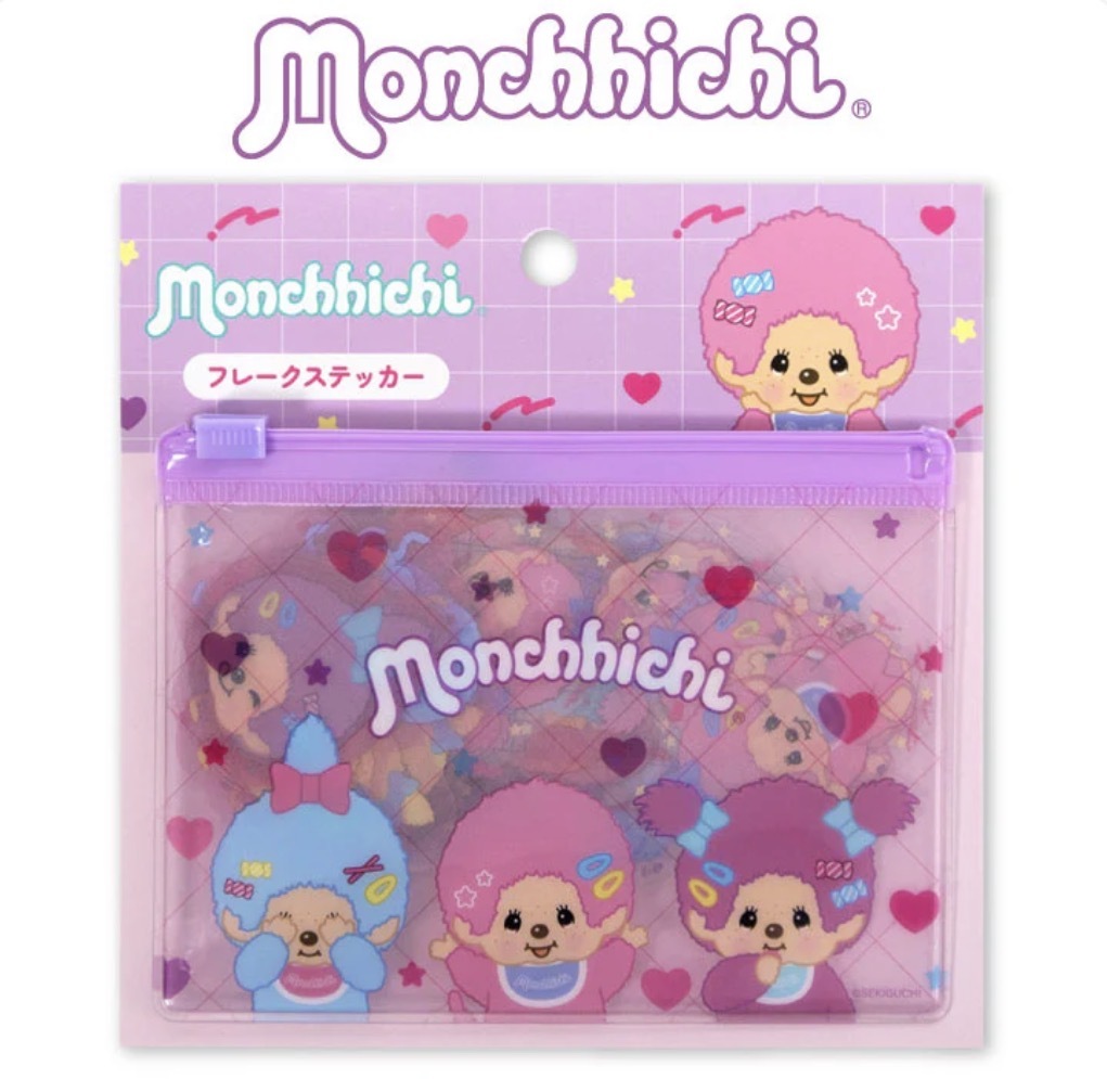 【最新發售】JP Monchichi 造型貼紙連 Pouch 紫 48塊 9780 TK260609