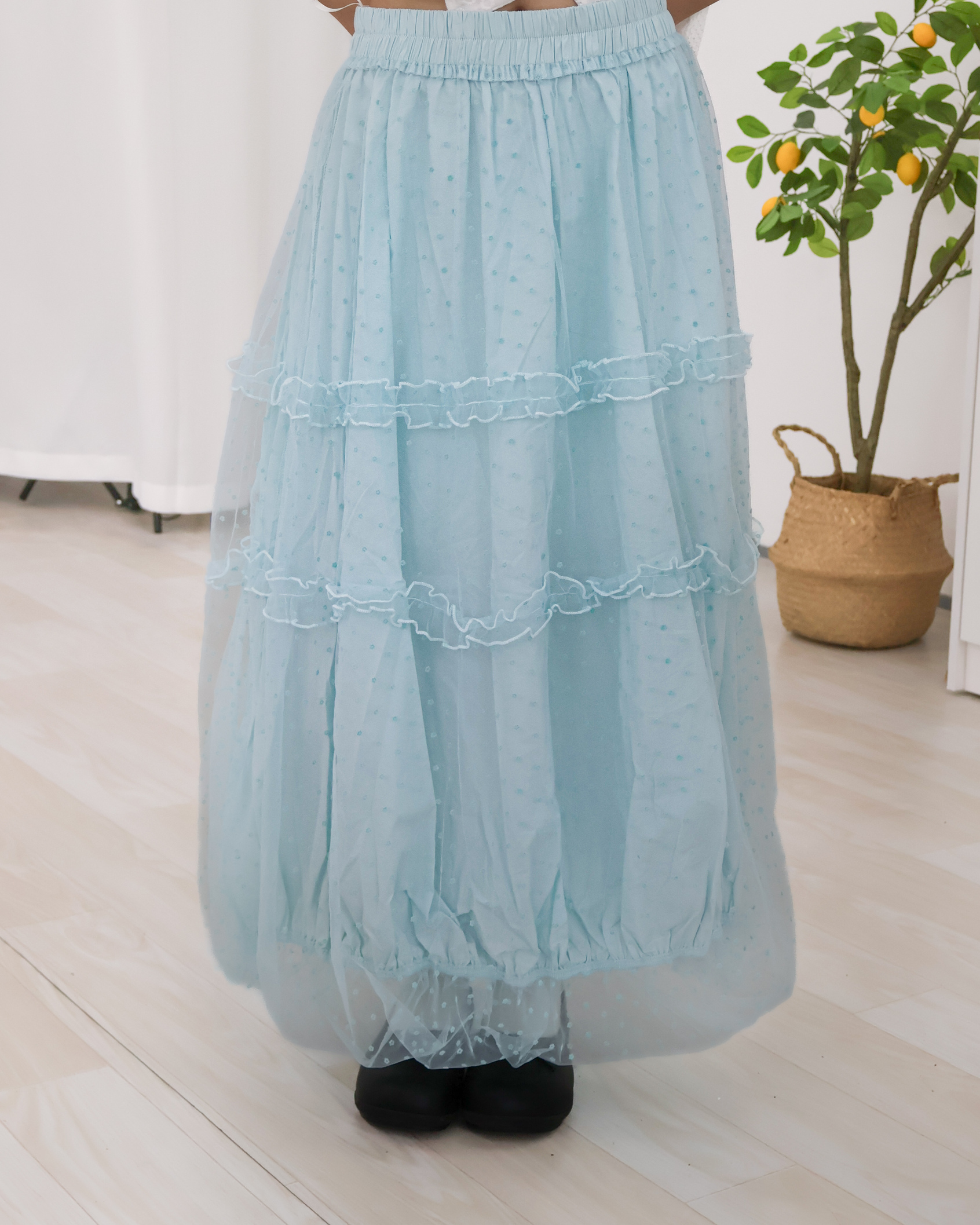 迷你小花紗面氣球裙 · 2色入