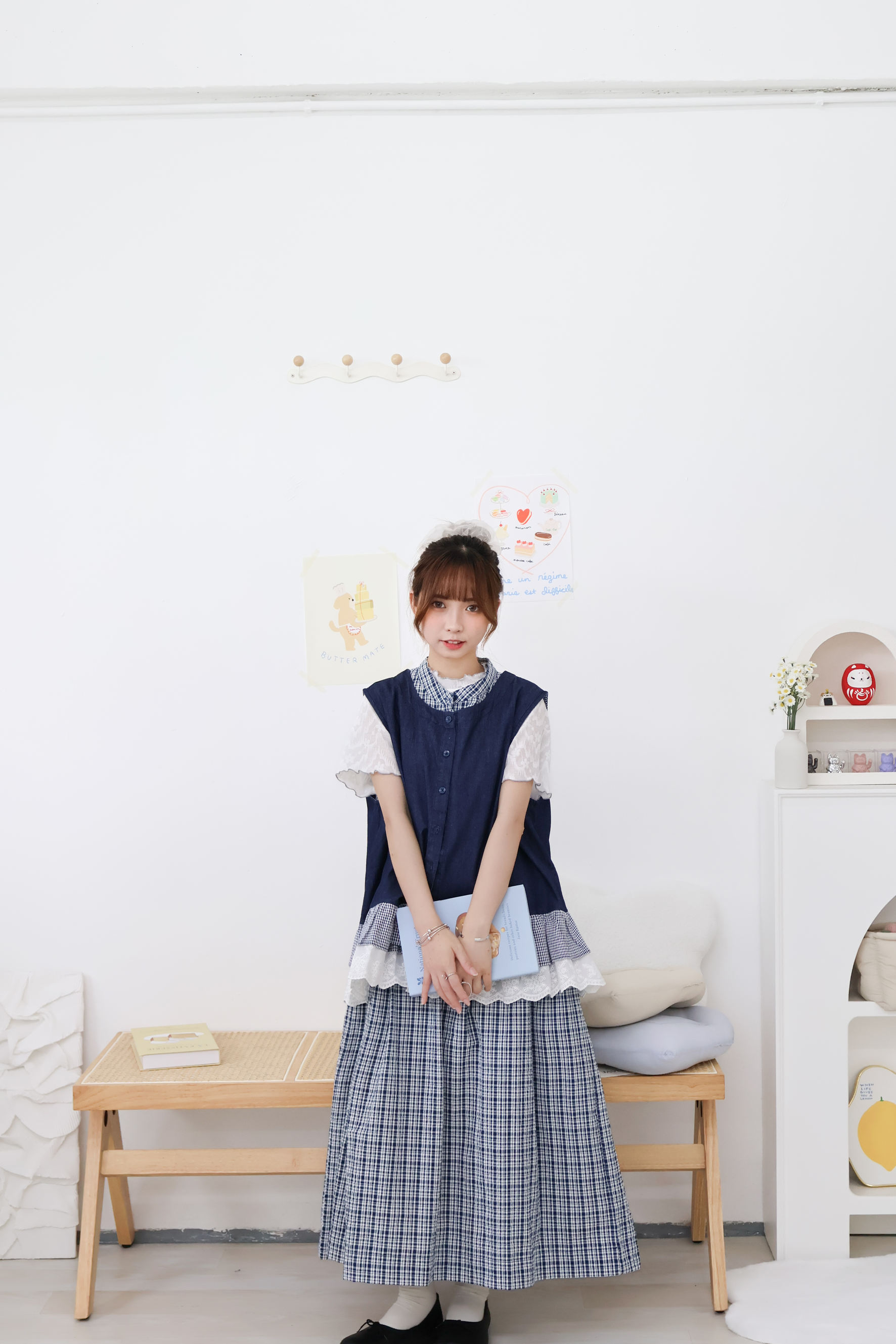 格子通花牛仔背心 · 1色入