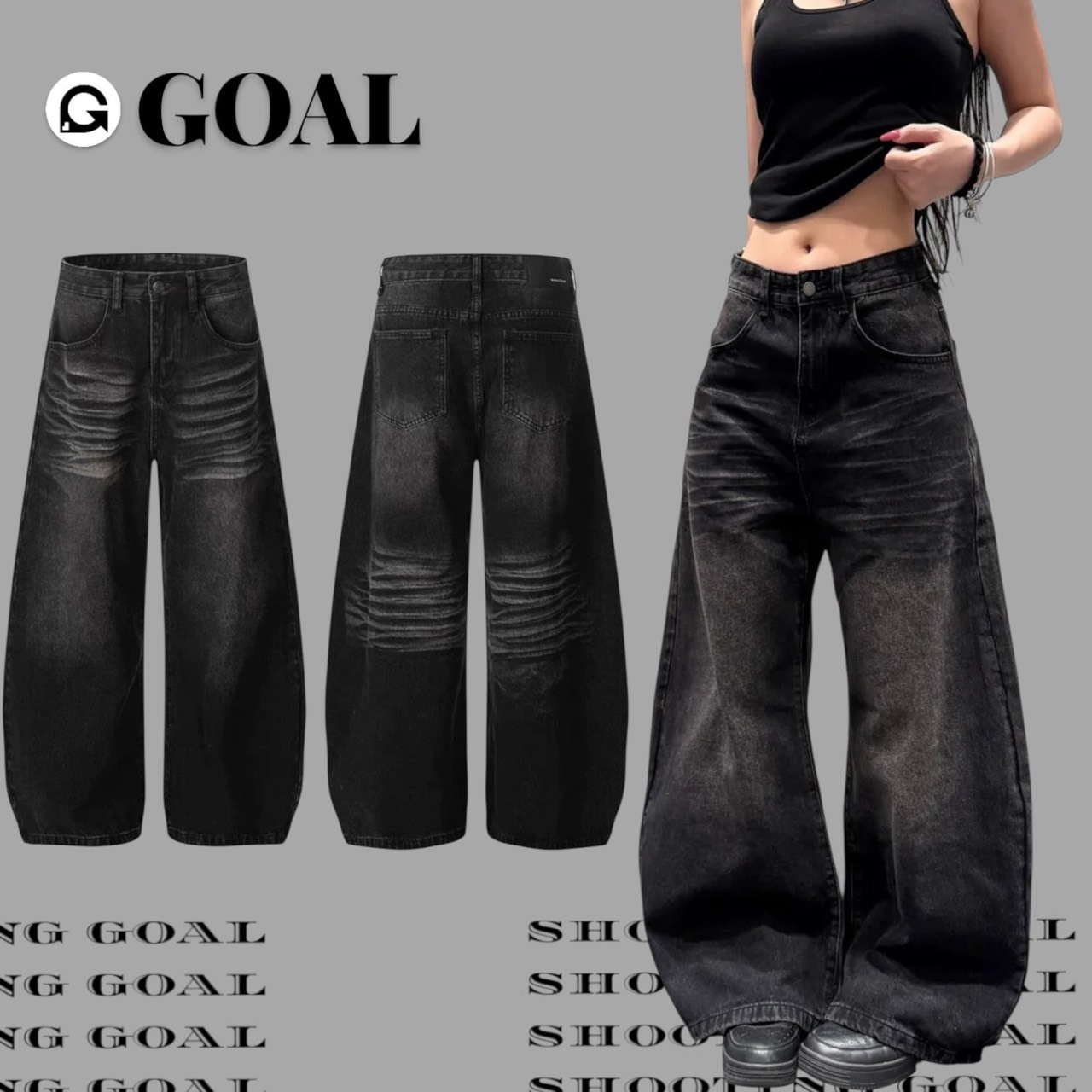 (GOAL) 美式貓鬚水洗闊腿落地褲  男女款 DC 6877
