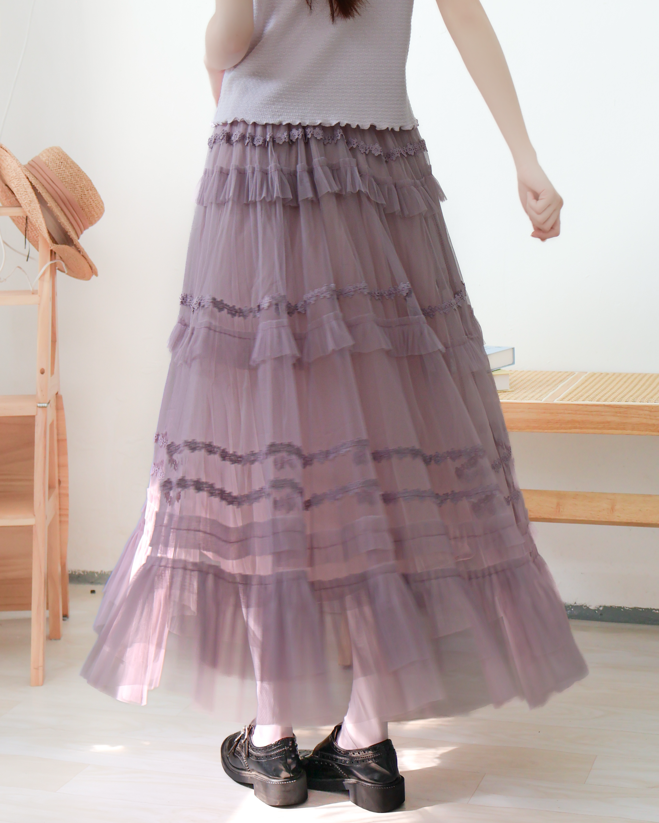 花邊Ruffle大裙擺紗裙 · 3色入