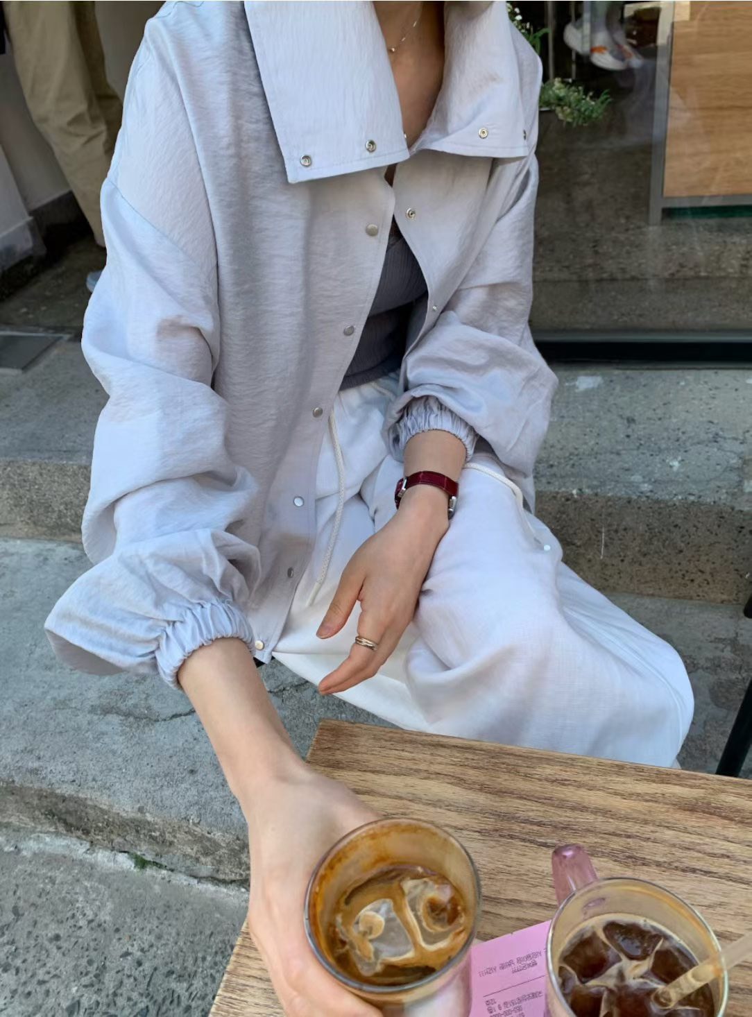 開釦翻領抽繩薄夾克