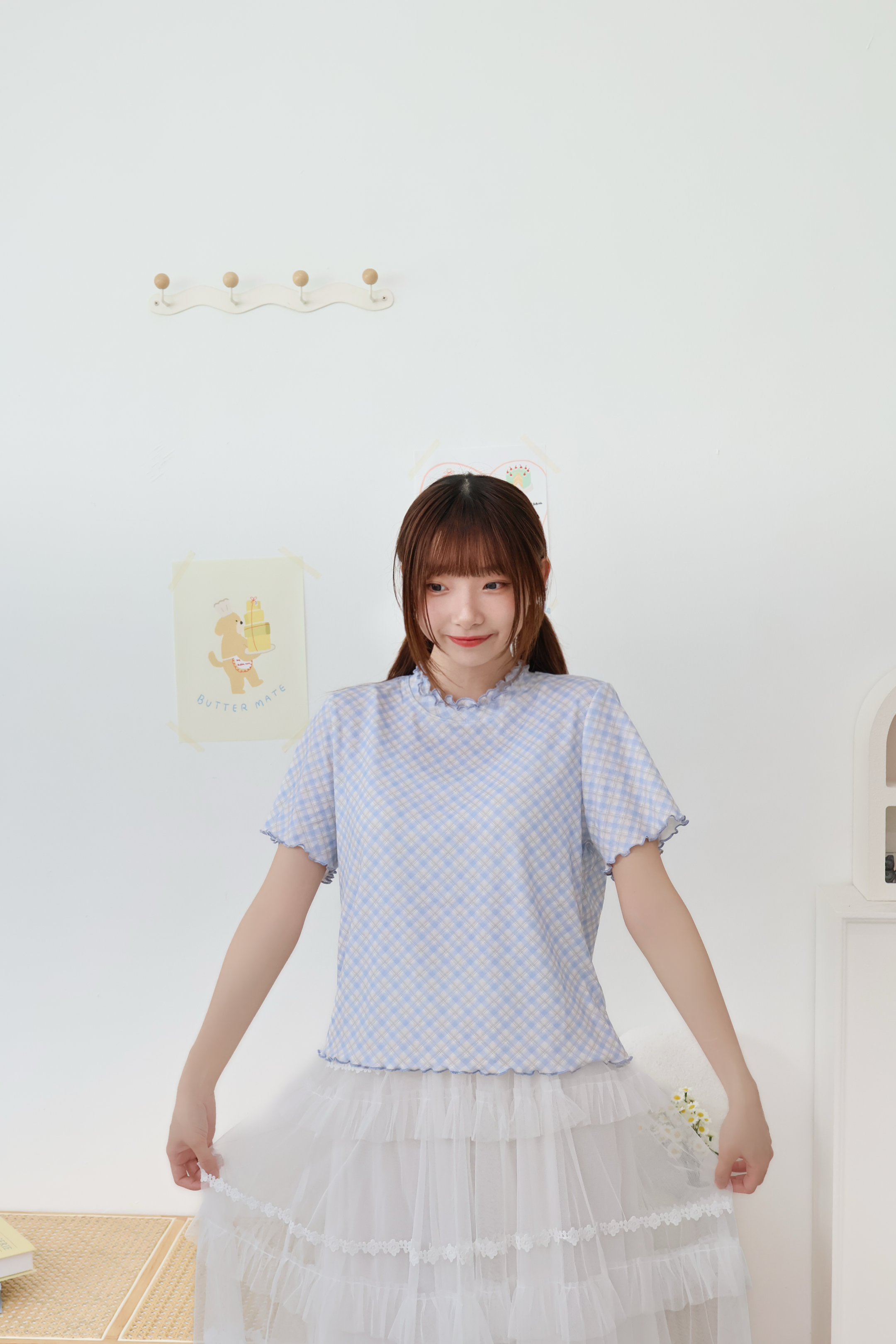 菱格pattern捲捲邊上衣 · 2色入